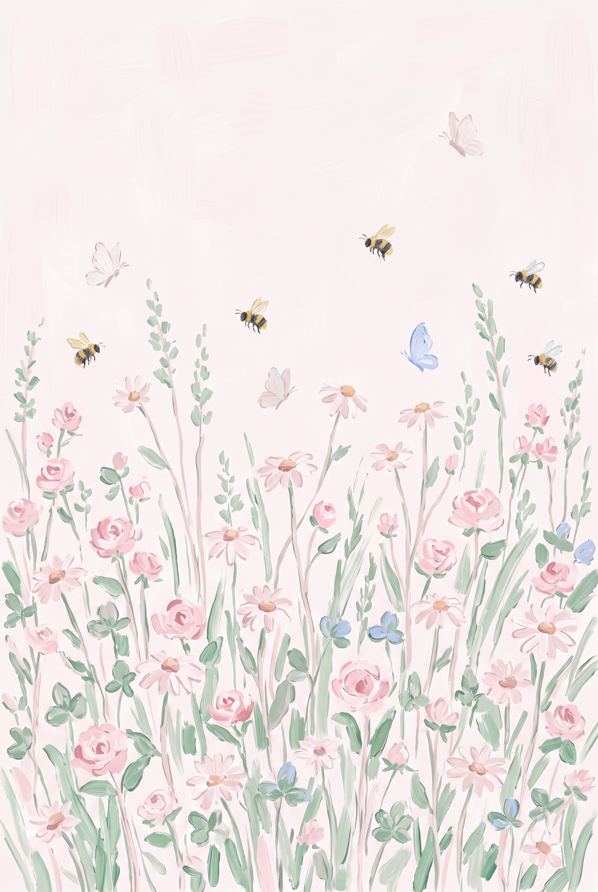 Soft Watercolor Bee Wildflower Wall Art - Whispering Wildflowers