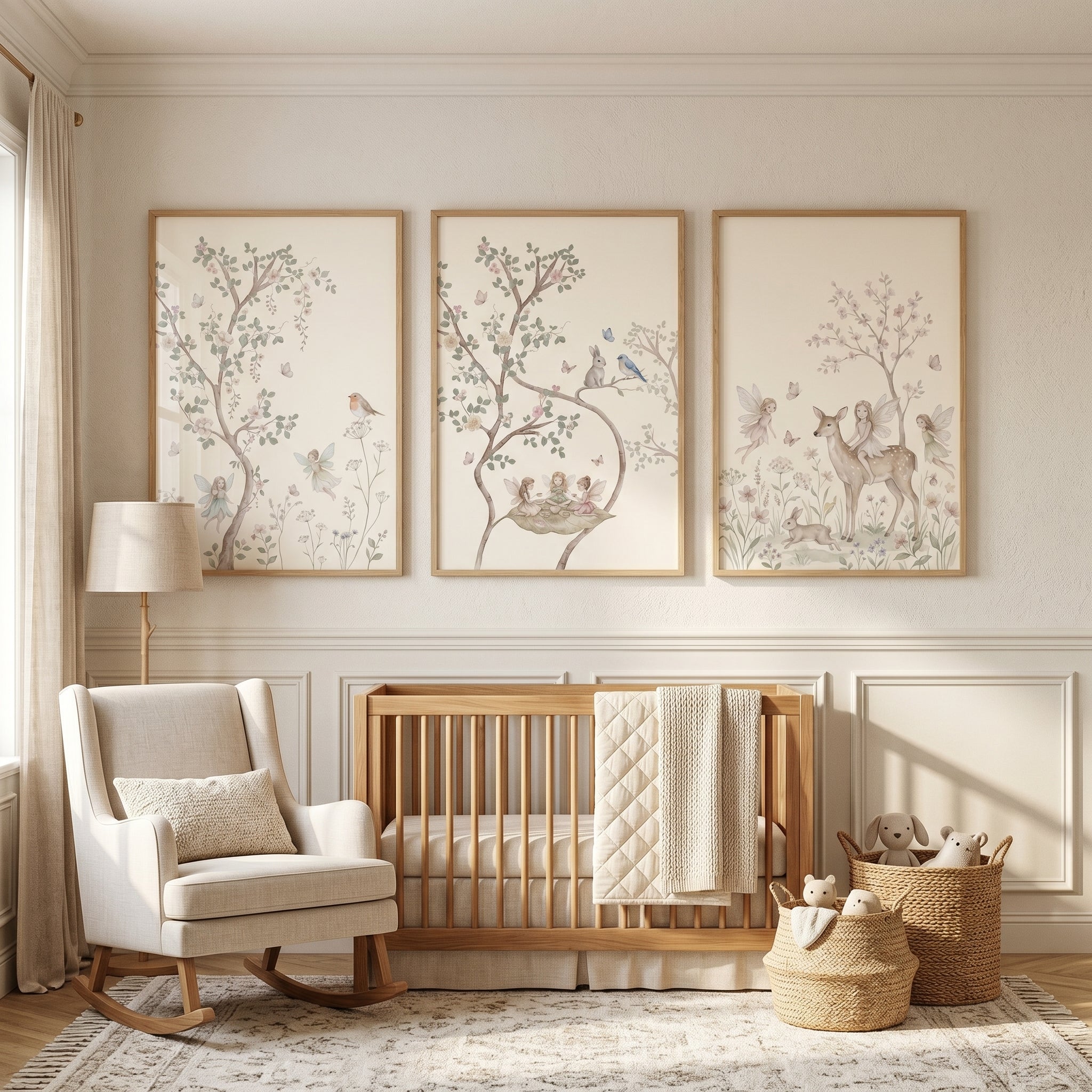 Soft Watercolor Blossom Fairies Wall Art Set of 3 - Soft Woodland Dreams