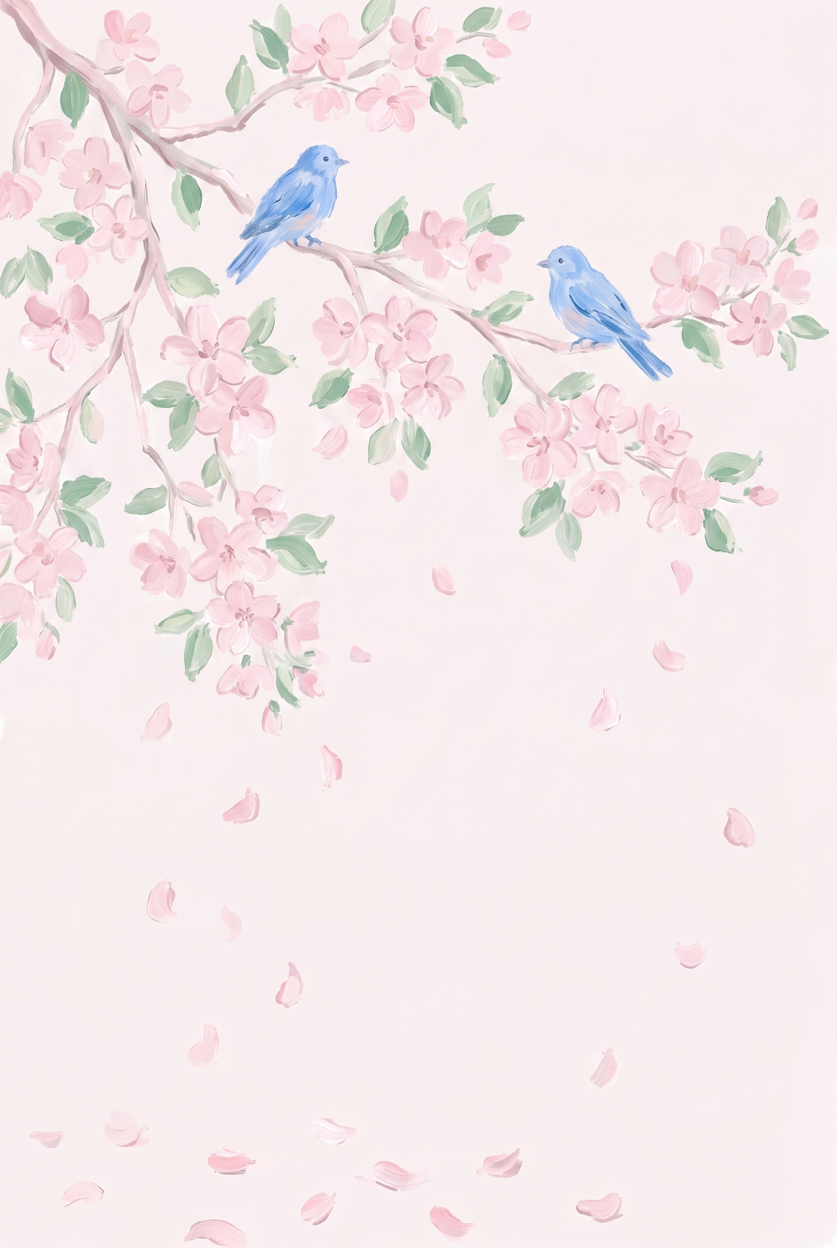 Soft Watercolor Blue Bird Wall Art - Spring Blossom Birds