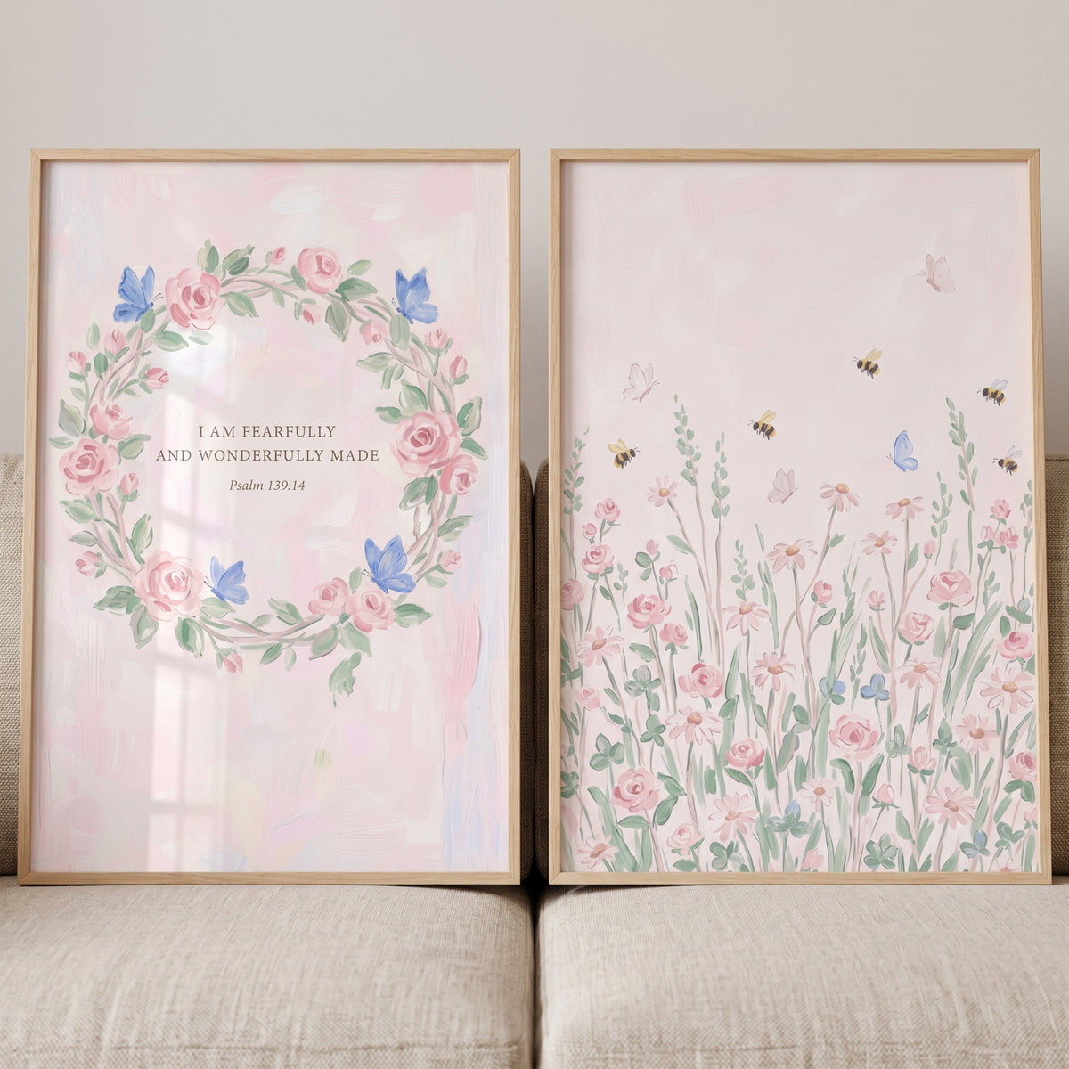 Soft Watercolor Butterfly Wall Art Set of 2 - Sacred Meadow Garden