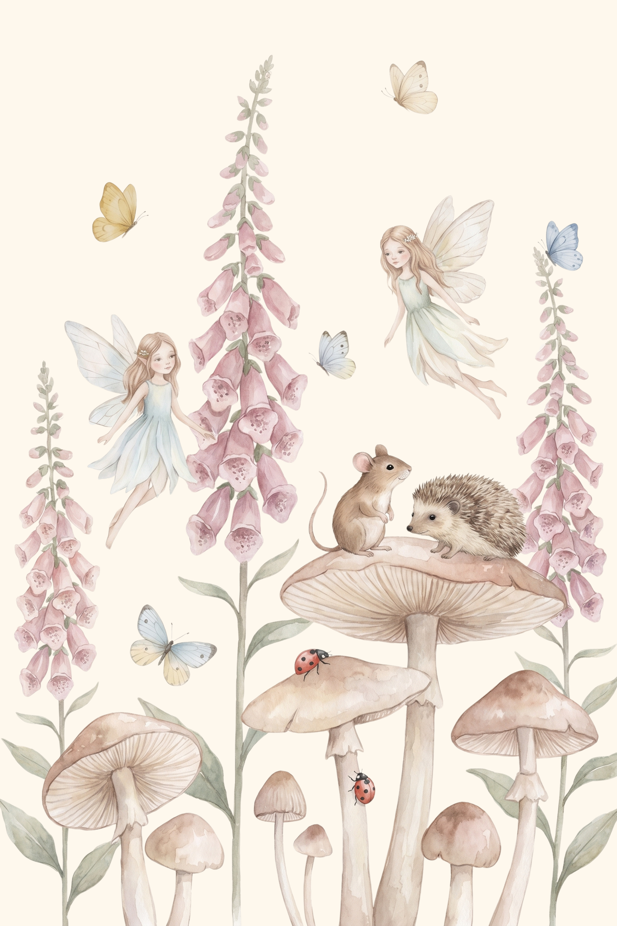 Soft Watercolor Garden Fairies Wall Art - Whimsical Woodland Fairies