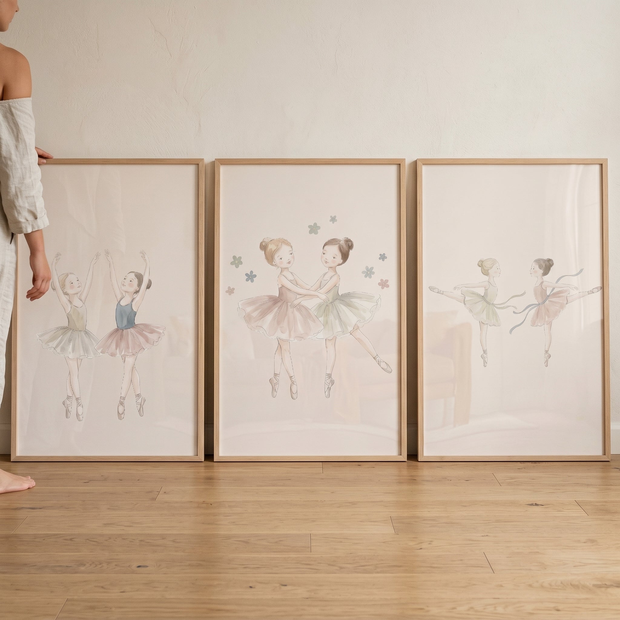 Soft Watercolor Little Ballerina Wall Art Set of 3 - Little Dance Duo