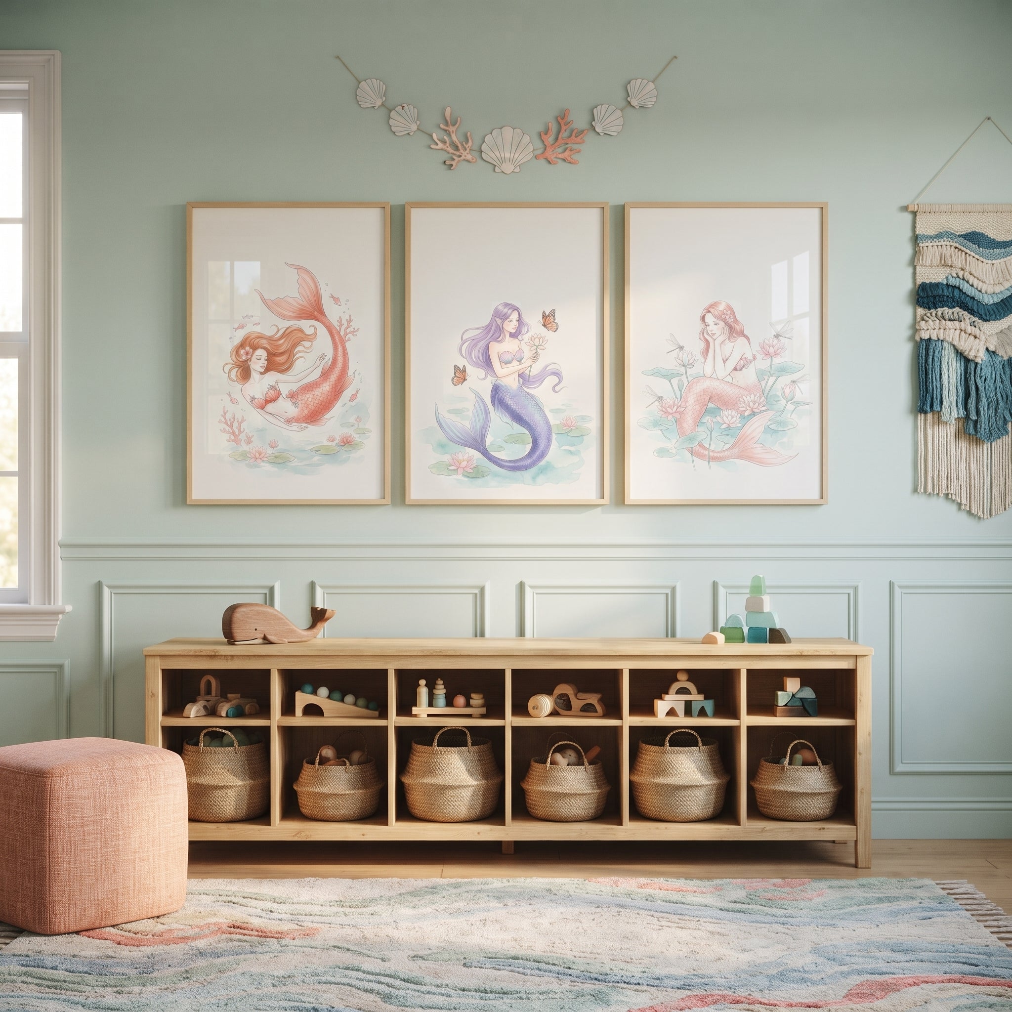 Soft Watercolor Mermaid Wall Art Set of 3 - Enchanted Water Sisters