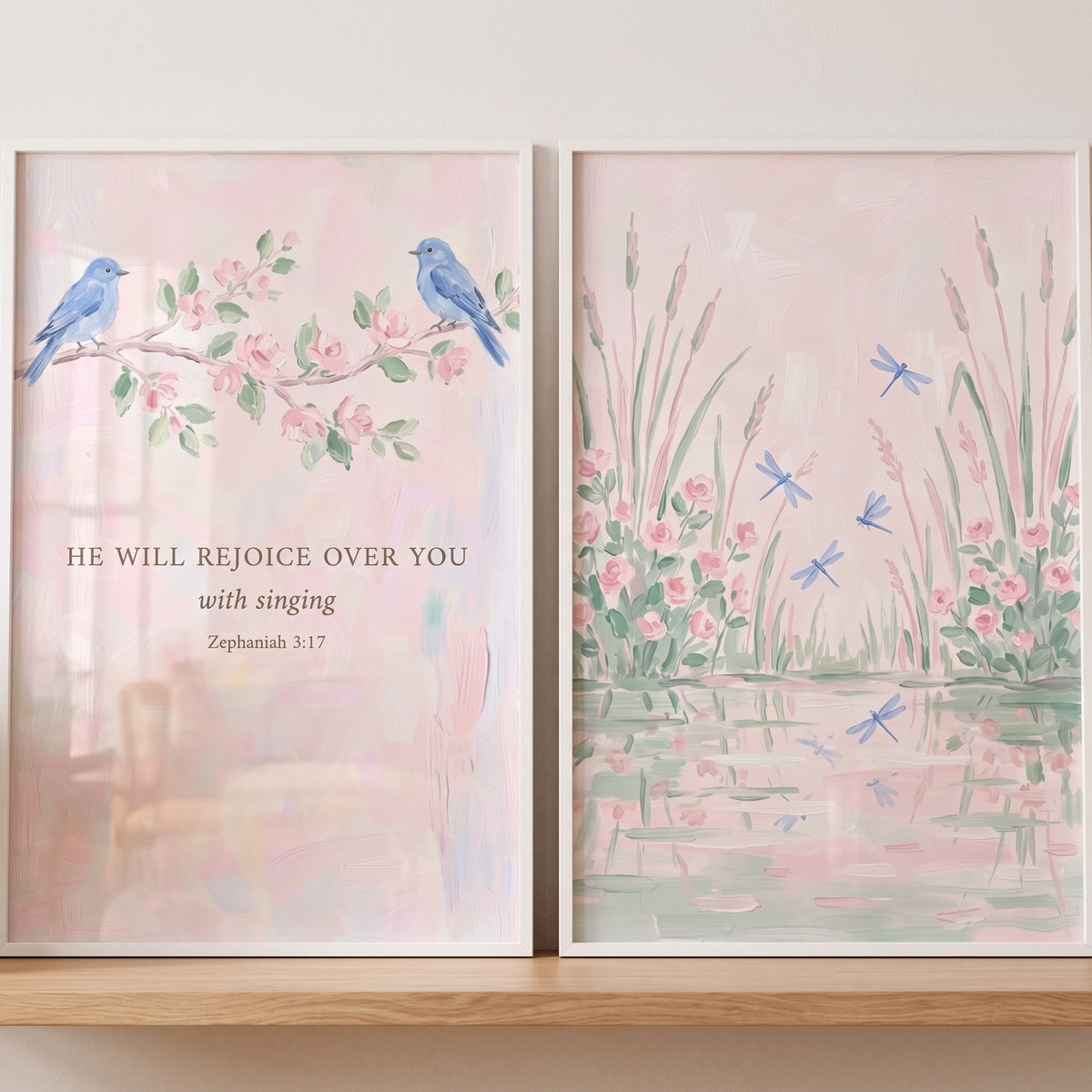 Soft Watercolor Nature Scene Wall Art Set of 2 - Singing Over You