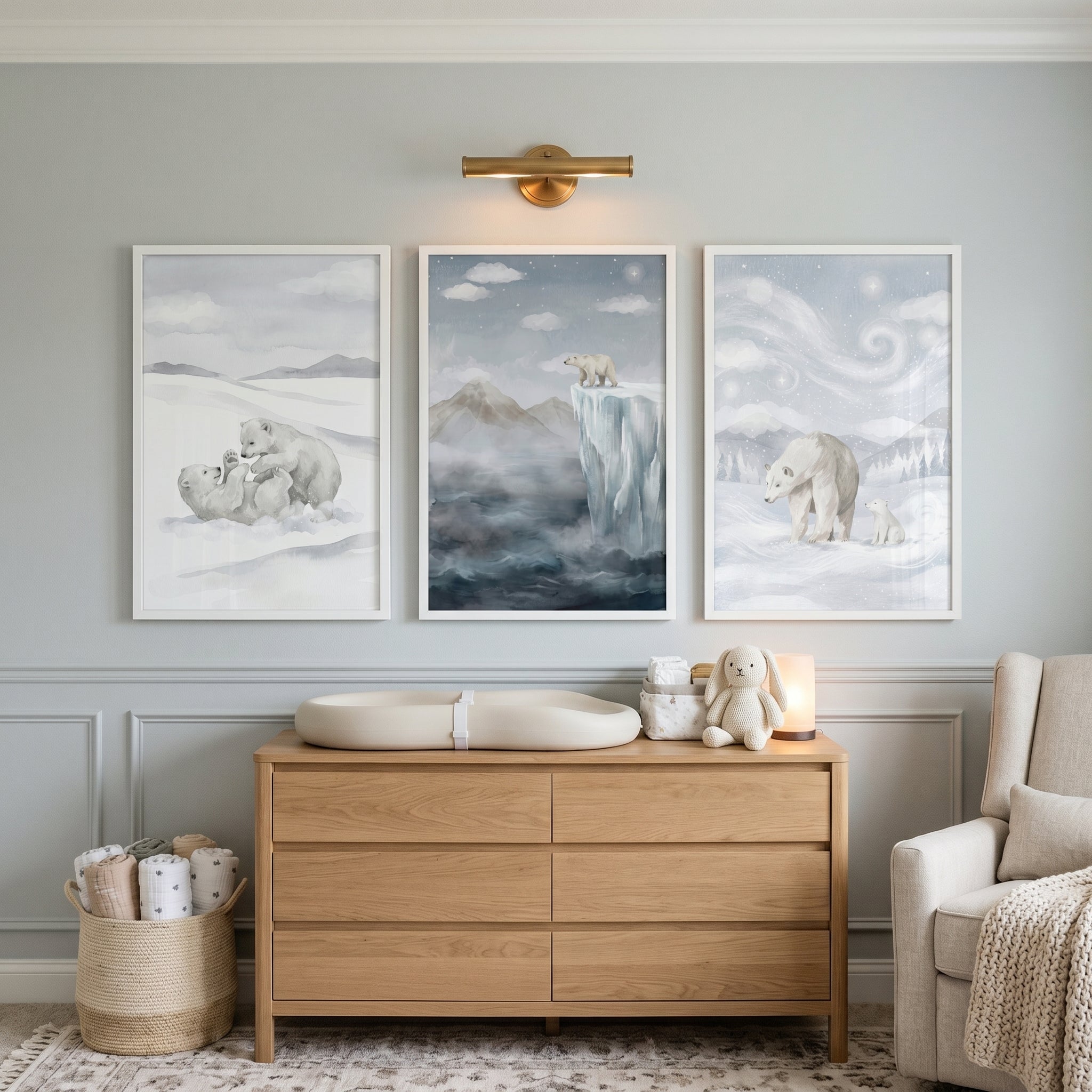 Soft Watercolor Polar Bear Wall Art Set of 3 - Polar Bear Tales