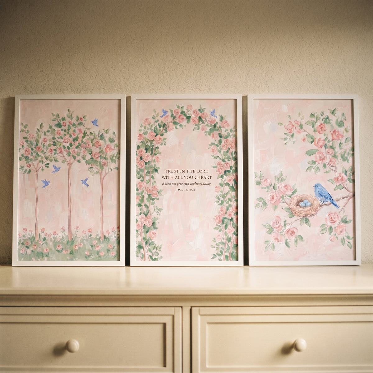 Soft Watercolor Rose Garden Wall Art Set Of 3 - Floral Faith Garden