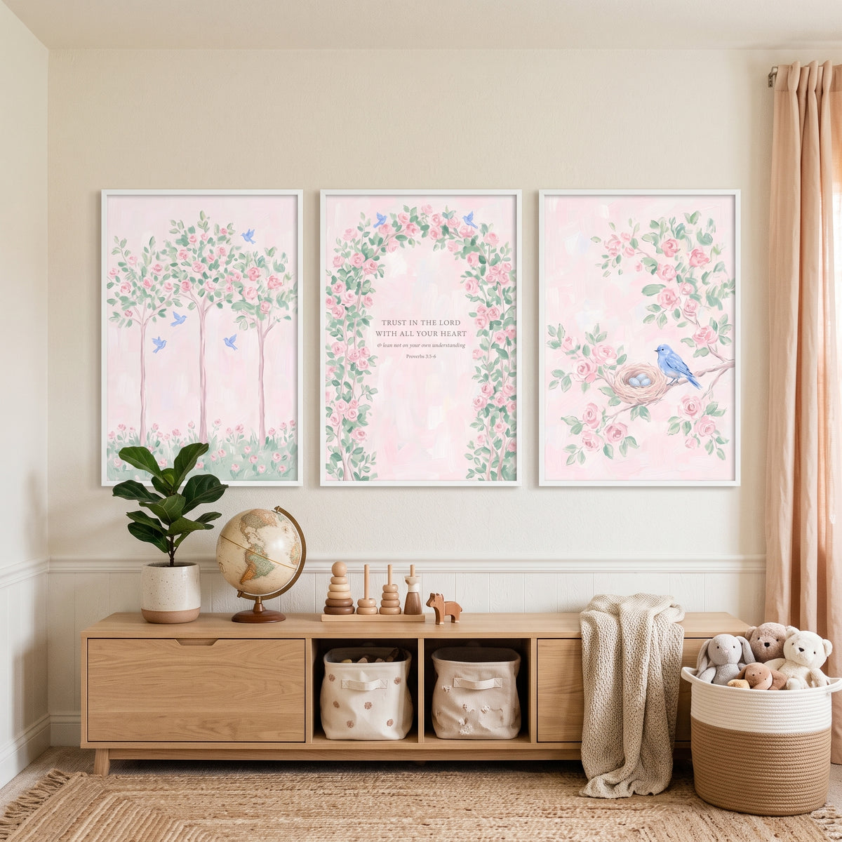 Soft Watercolor Rose Garden Wall Art Set Of 3 - Floral Faith Garden