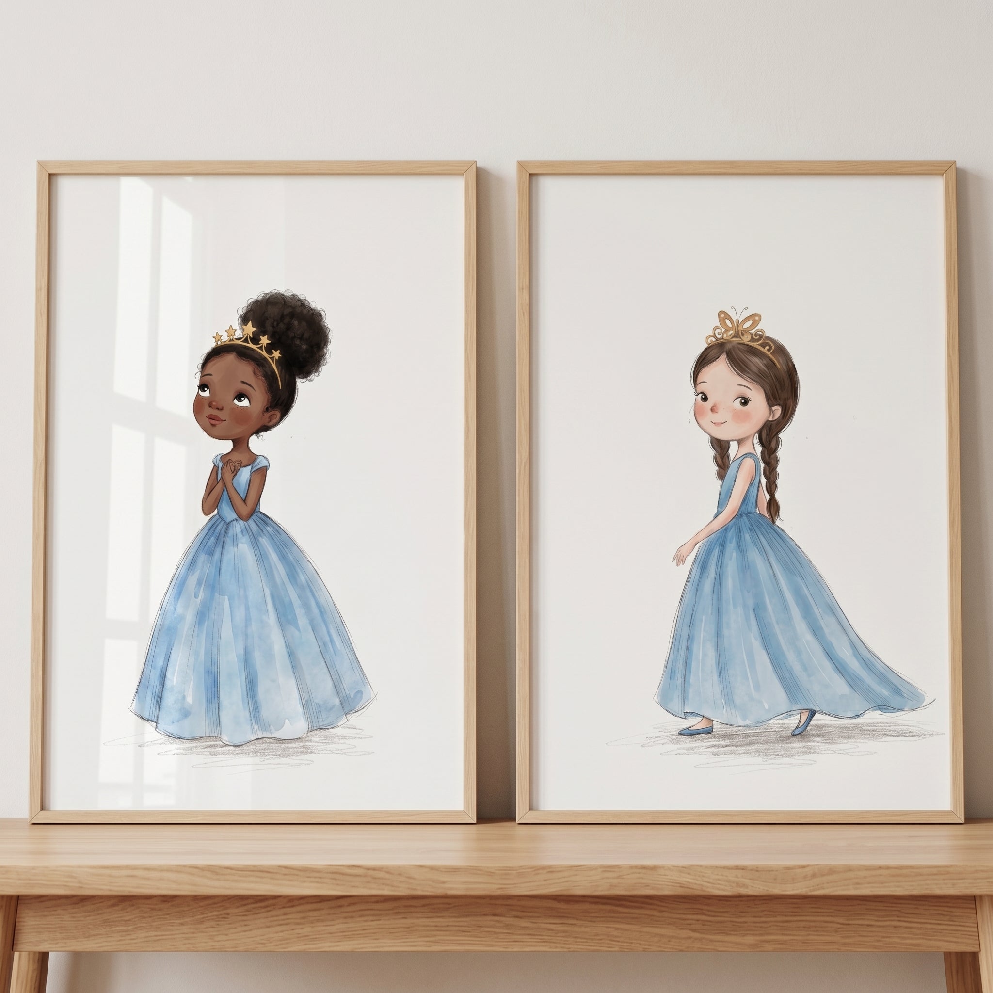 Soft Watercolor Royal Princess Wall Art Set of 2 - Little Princess Duo