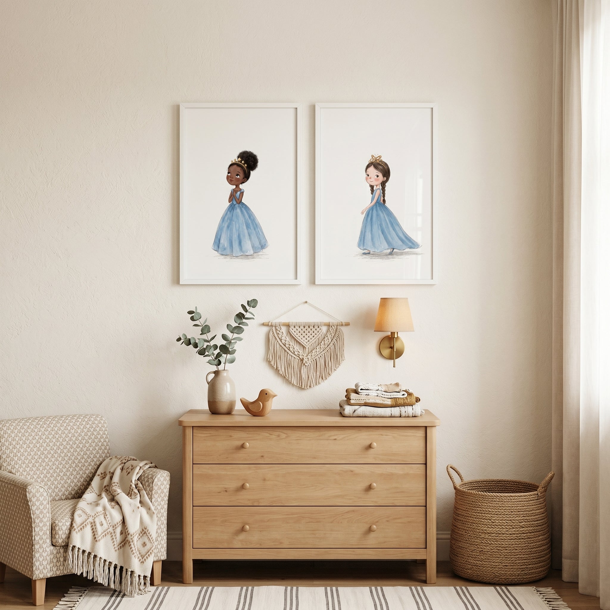 Soft Watercolor Royal Princess Wall Art Set of 2 - Little Princess Duo