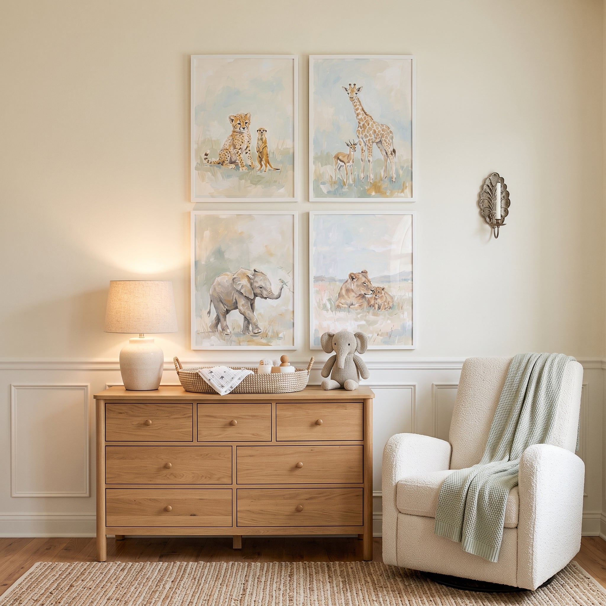 Soft Watercolor Safari Animal Wall Art Set Of 4 - Savanna Nursery Friends
