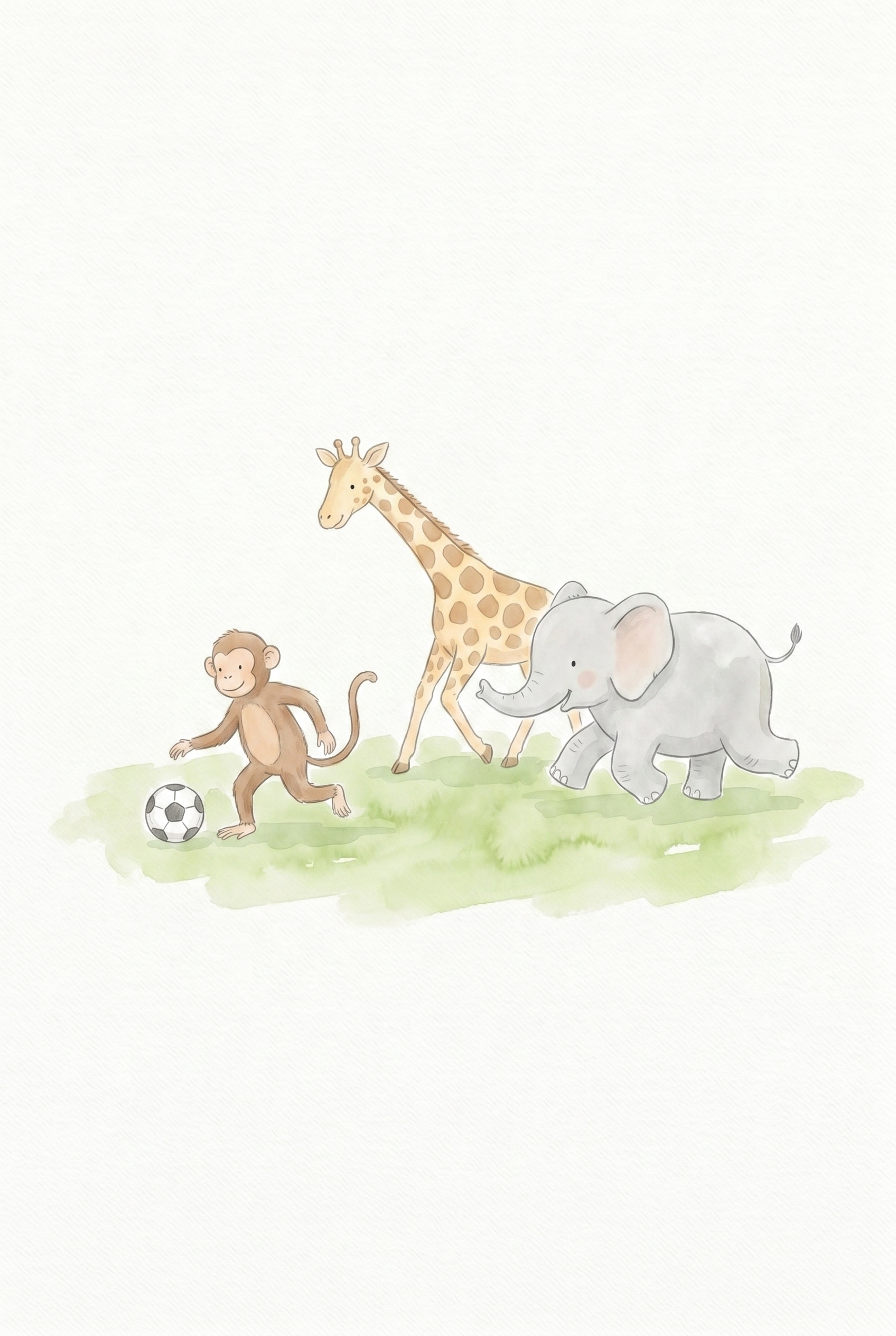 Soft Watercolor Soccer Animals Wall Art - Jungle Soccer Fun