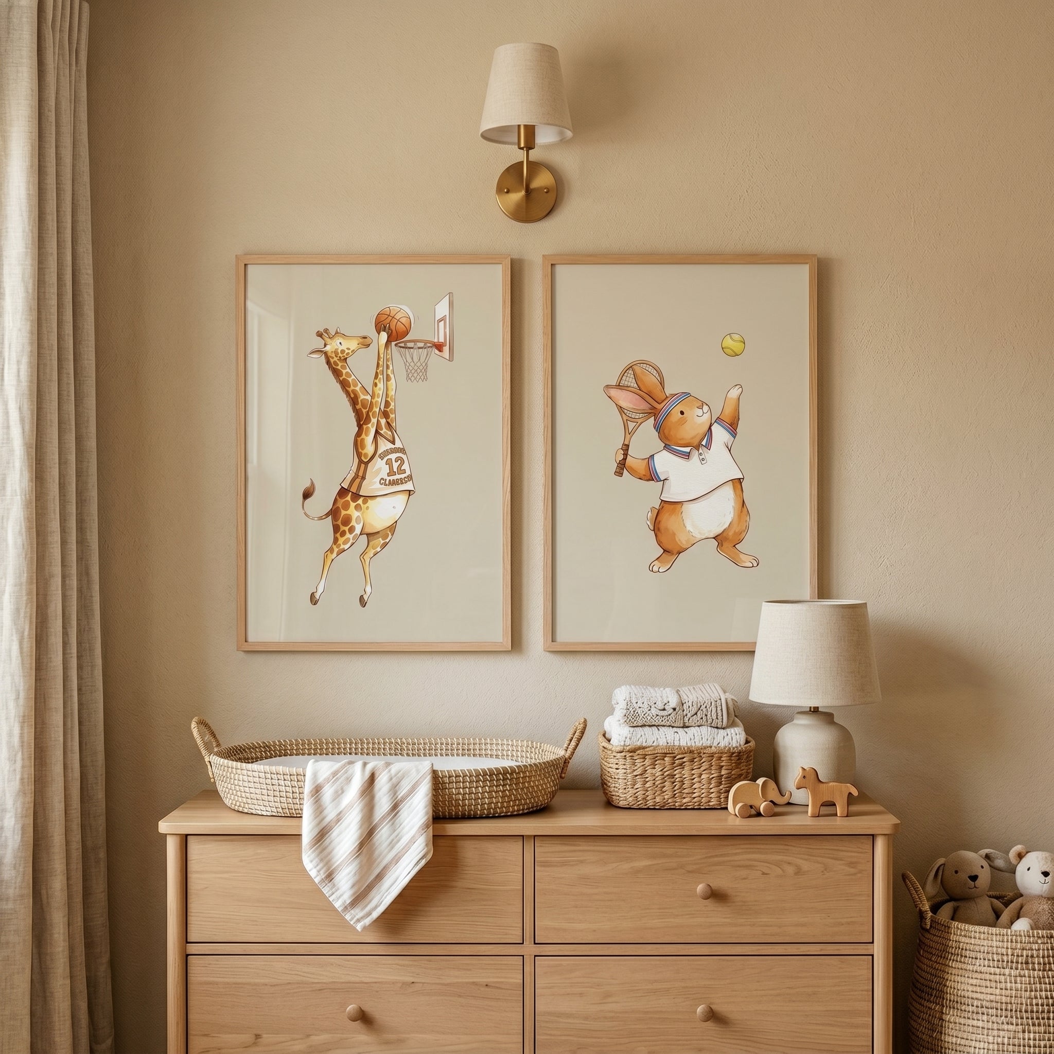 Soft Watercolor Sports Animals Wall Art Set of 2 - Little Sport Stars