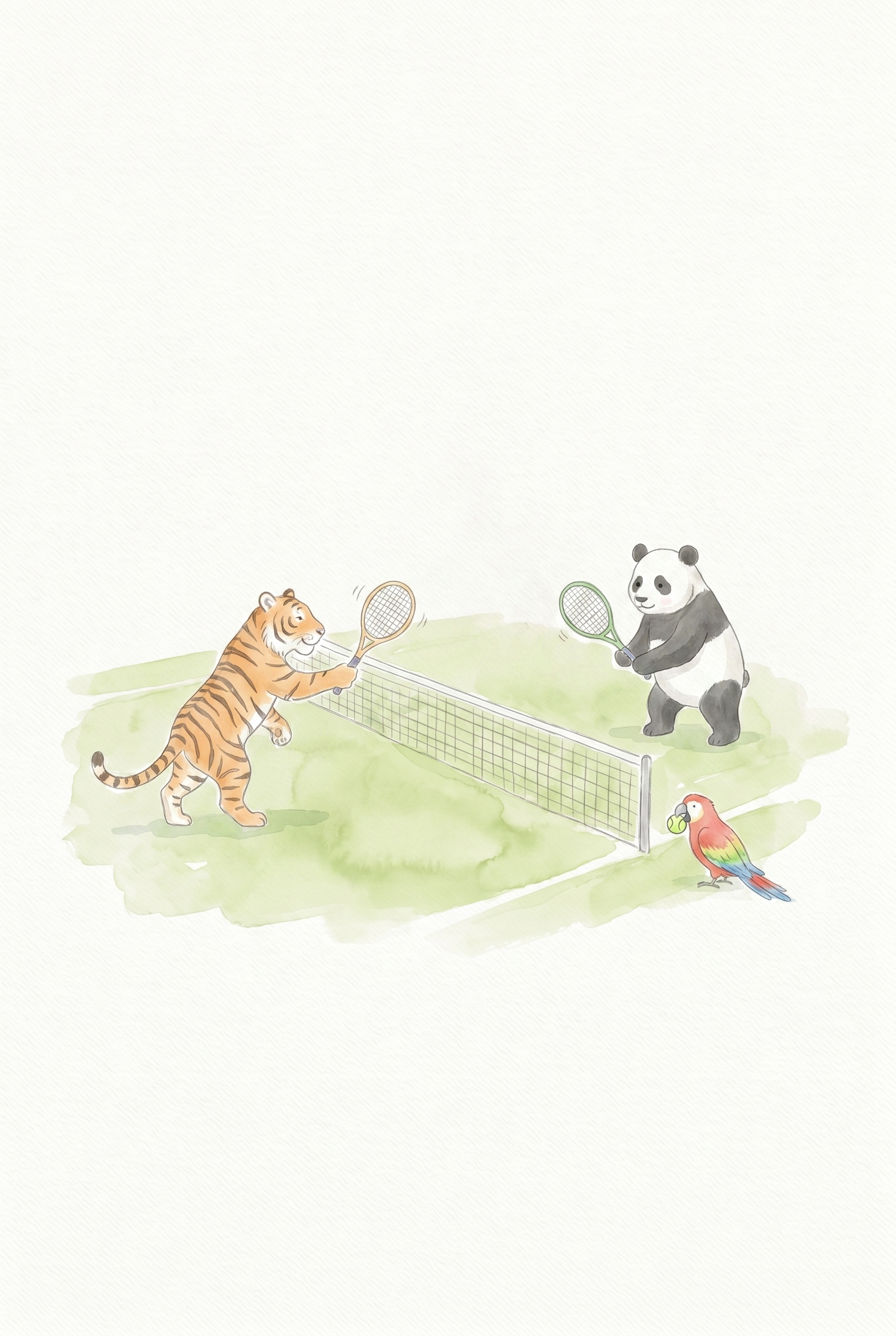 Soft Watercolor Tennis Animals Wall Art - Wild Tennis Match