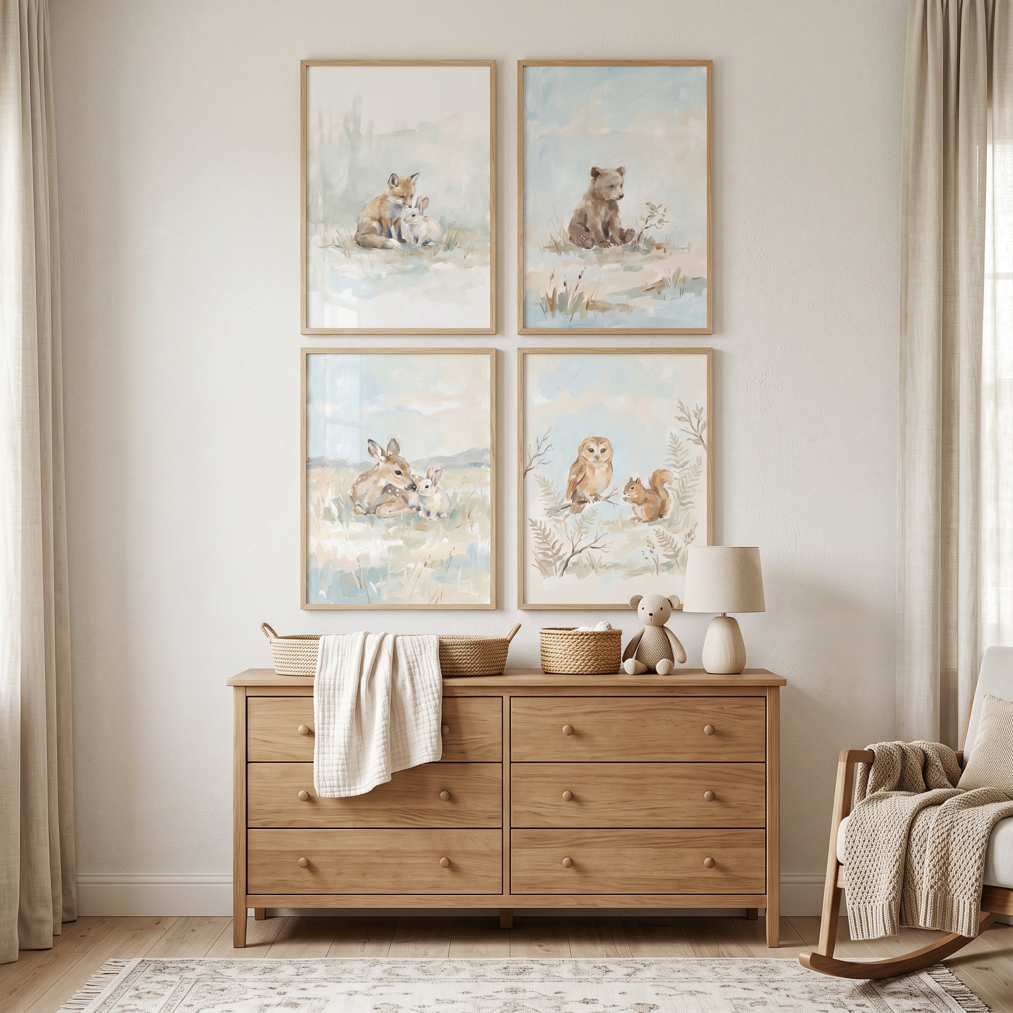 Soft Watercolor Woodland Animals Wall Art Set Of 4 - Woodland Friends Art