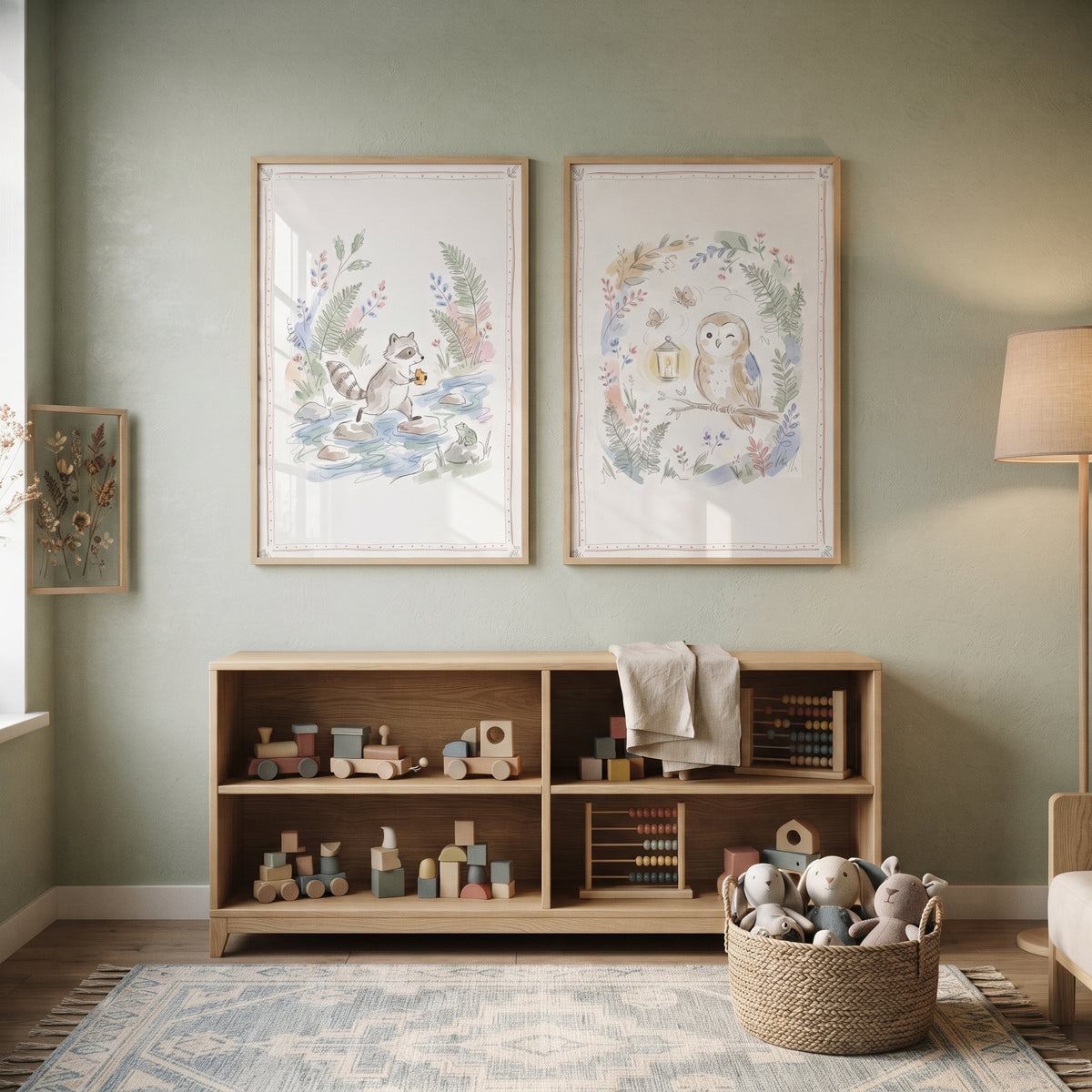 Soft Whimsical Woodland Animal Wall Art Set of 2 - Whimsical Forest Friends