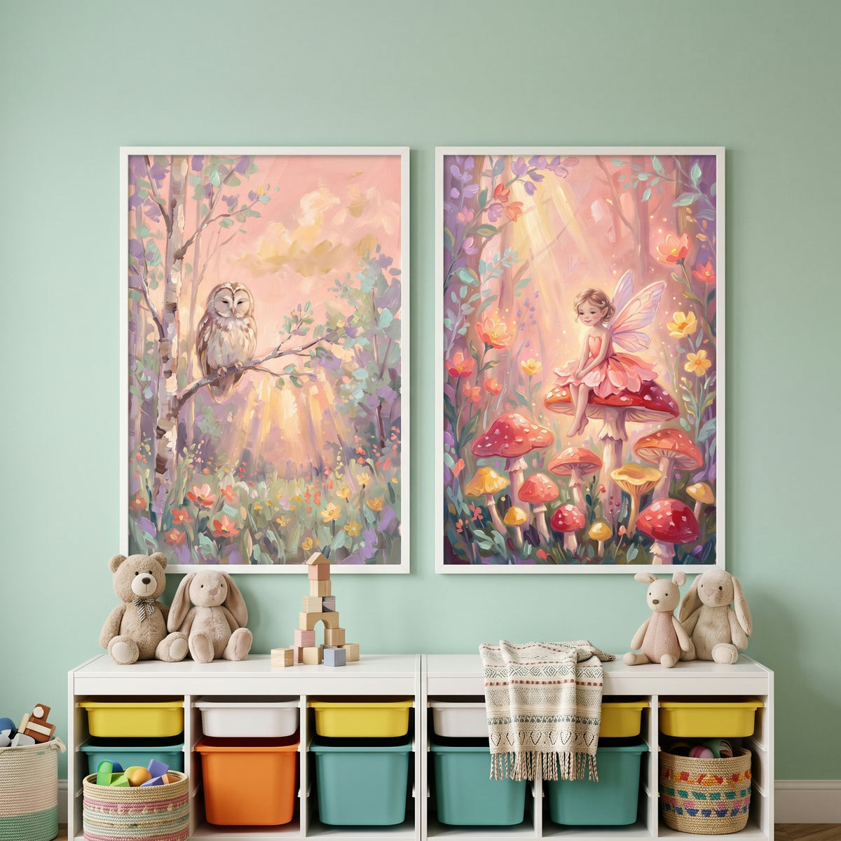 Soft Wildflower Enchanted Forest Wall Art Set of 2 - Whimsical Forest Duo