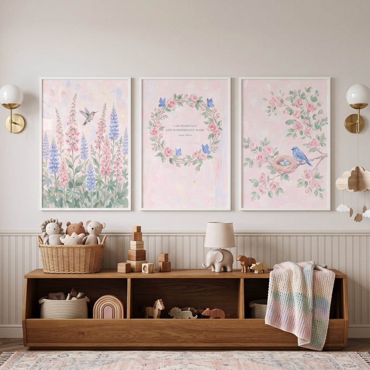 Soft Wildflower Meadow Wall Art Set of 3 - Wonderfully Made Florals