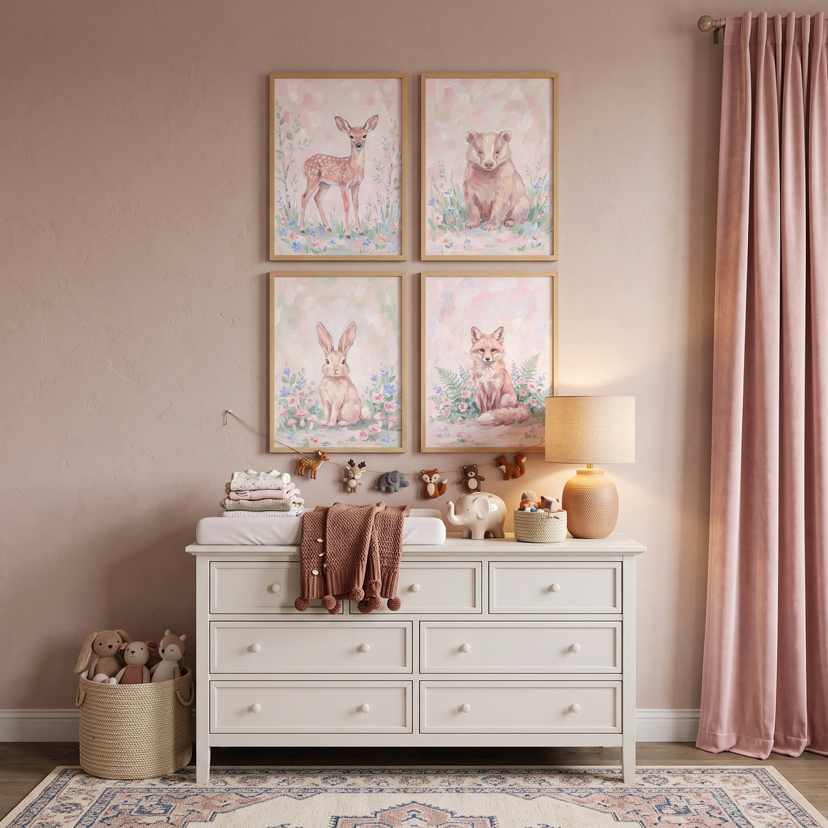 Soft Wildflower Woodland Animals Print Set of 4 - Soft Woodland Creatures