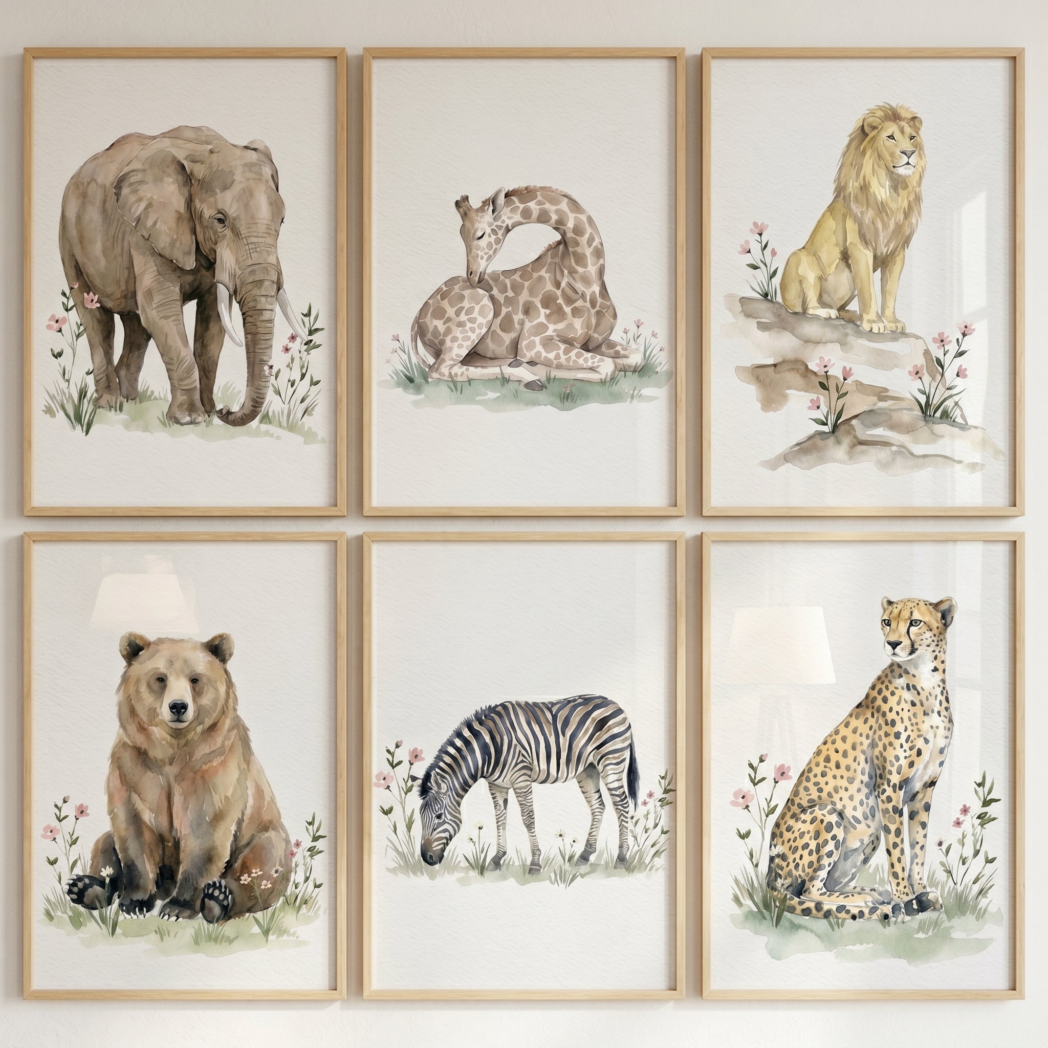 Soft Wildlife Animal Wall Art Set of 6 - Soft Watercolor Animals