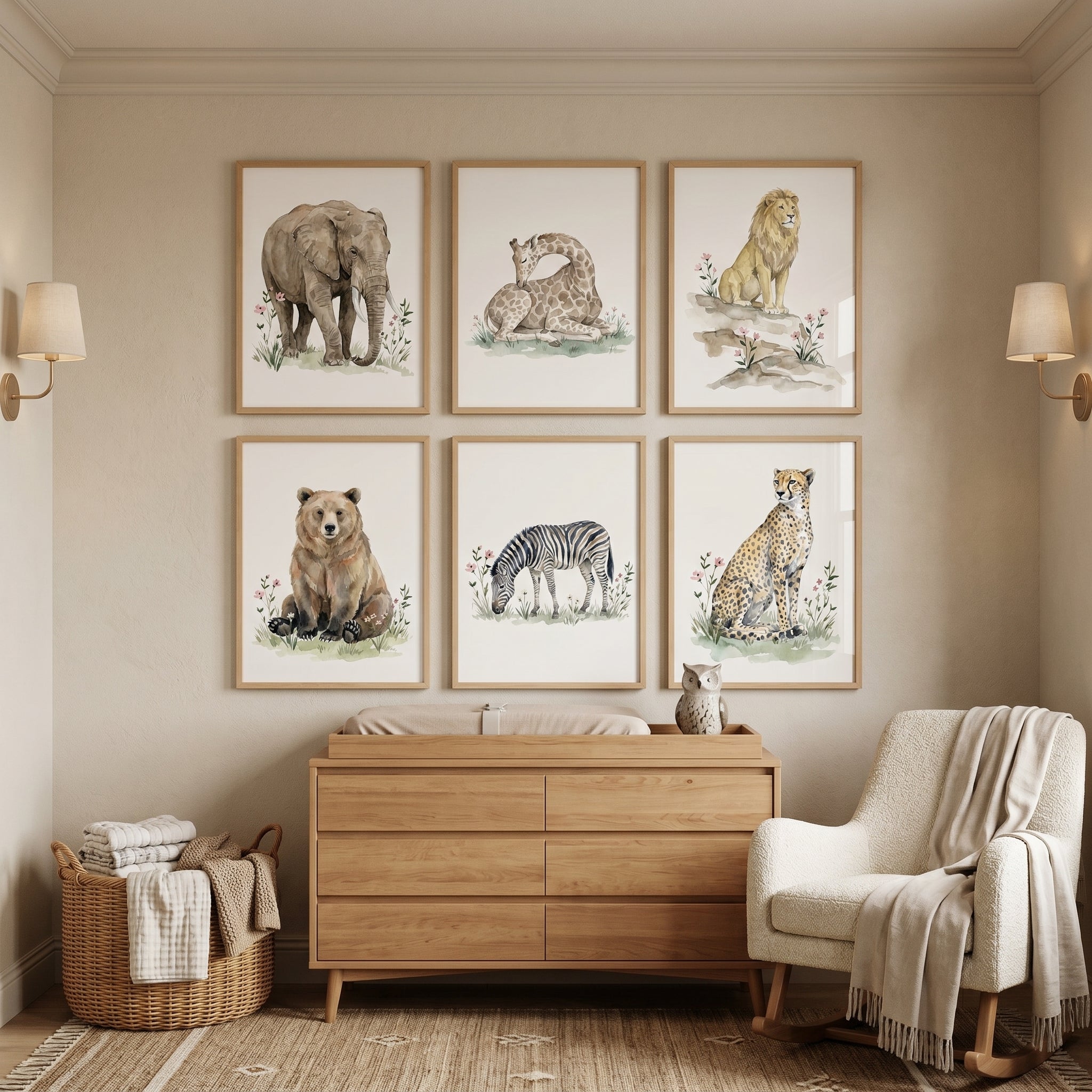 Soft Wildlife Animal Wall Art Set of 6 - Soft Watercolor Animals