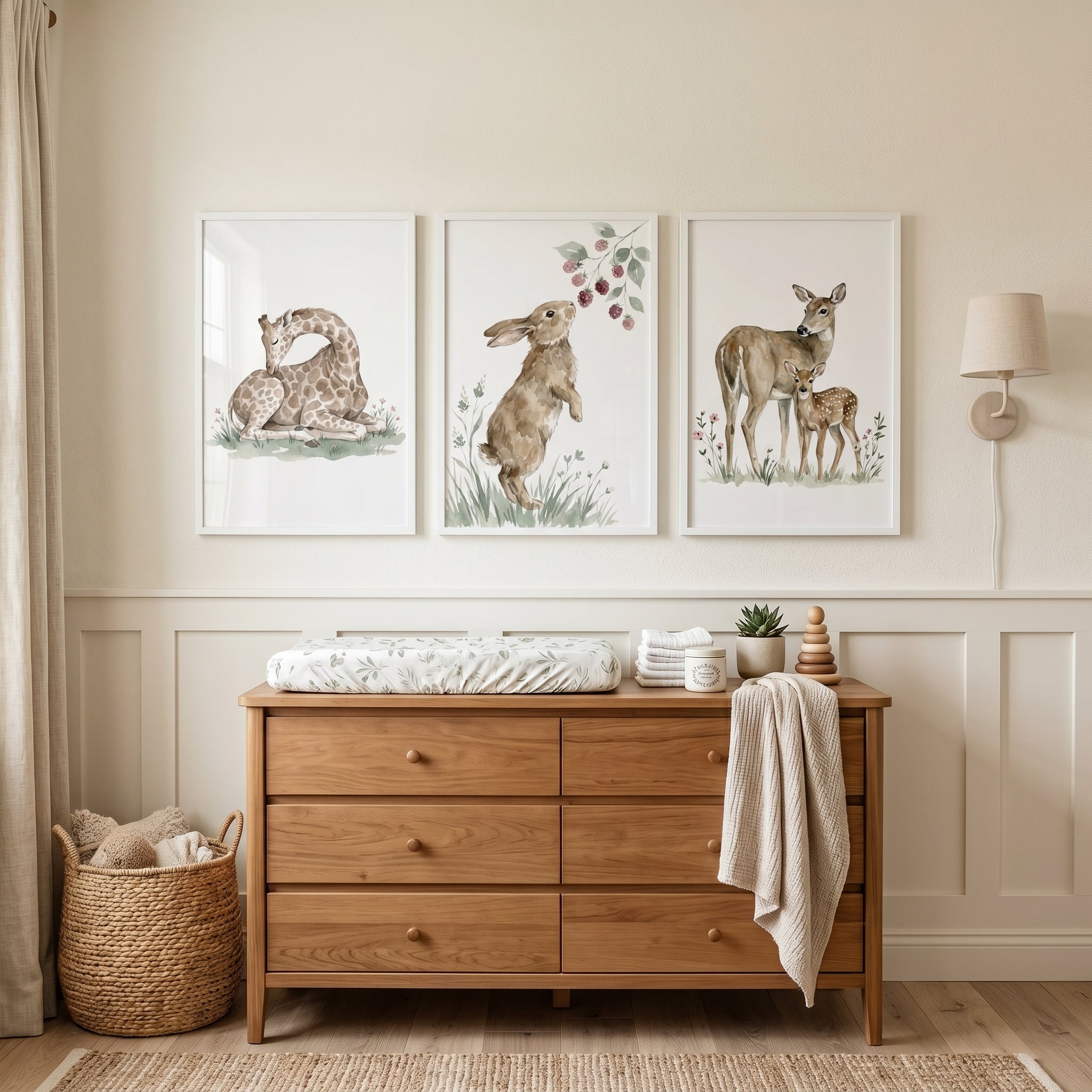 Soft Woodland Animal Wall Art Set of 3 - Gentle Animal Trio