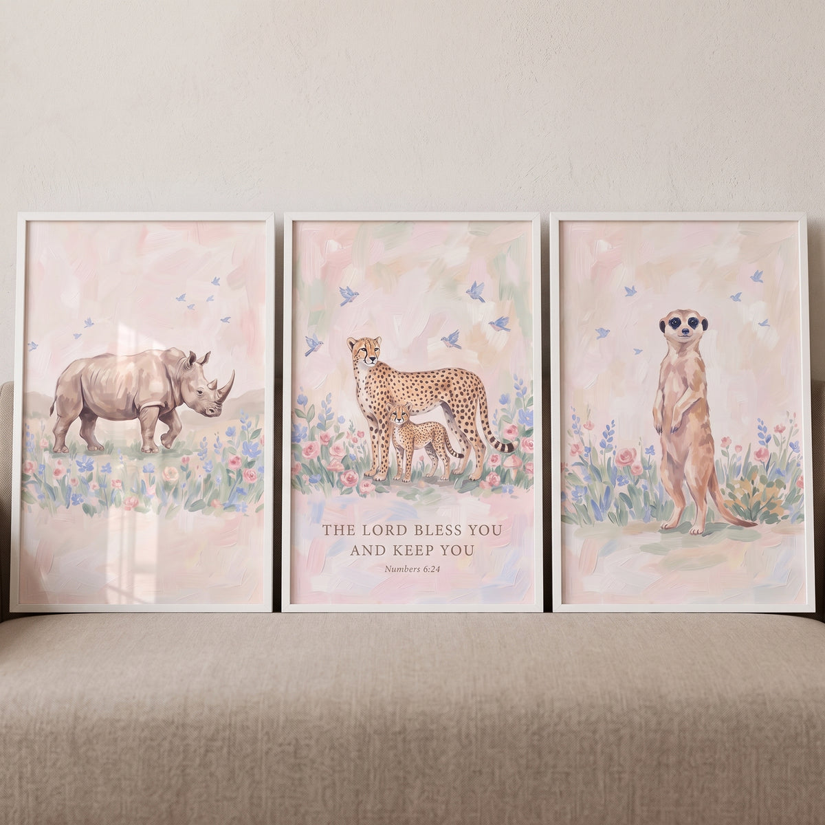 Songbird Flight Safari Animals Wall Art Set Of 3 - Sacred Safari Blessings
