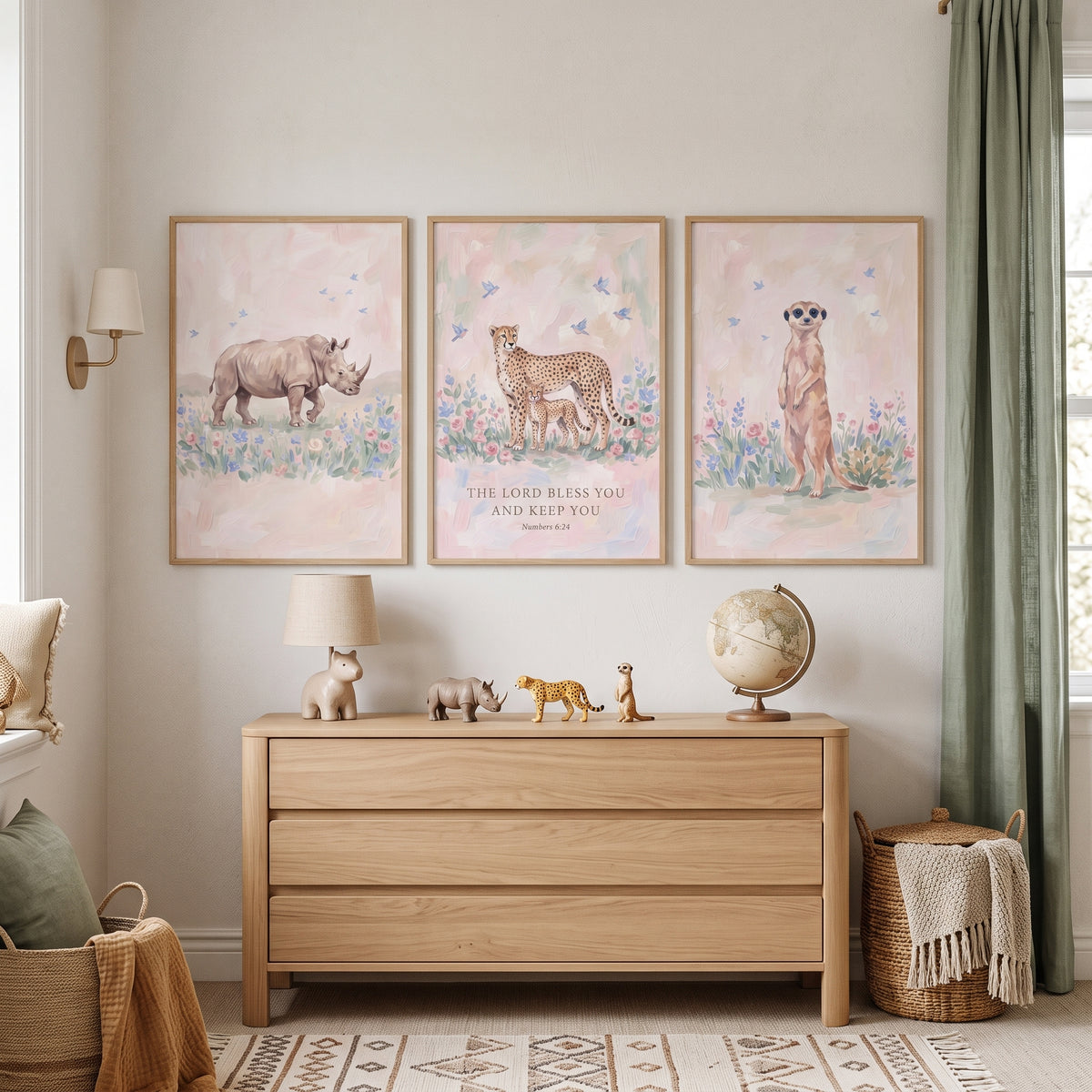 Songbird Flight Safari Animals Wall Art Set Of 3 - Sacred Safari Blessings