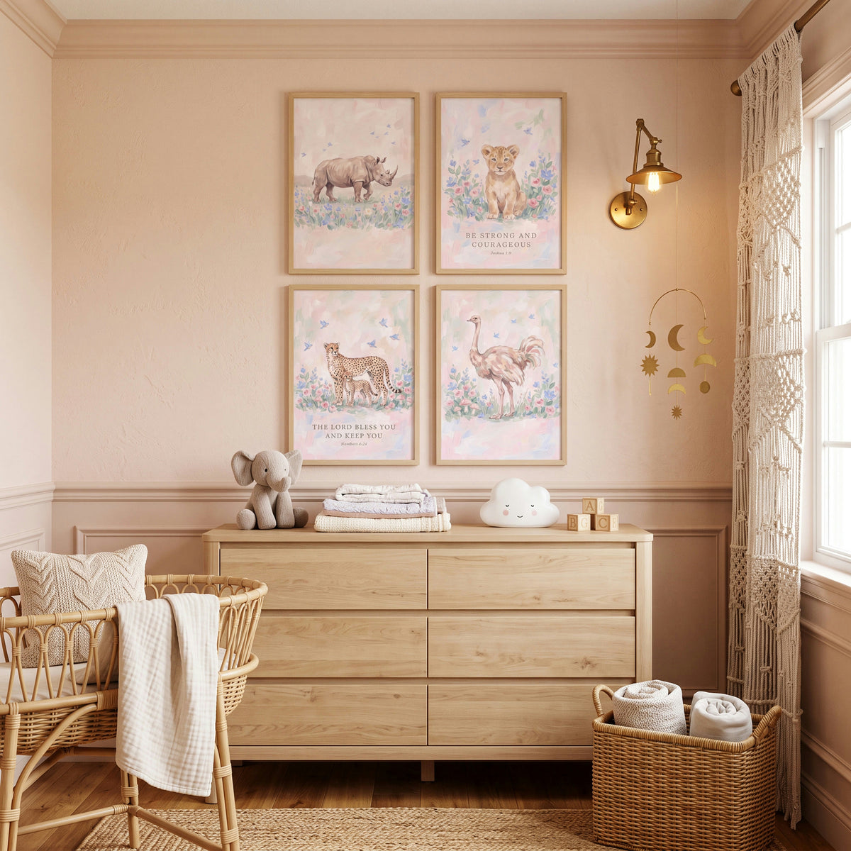 Songbird Garden Safari Animals Wall Art Set of 4 - Pastel Safari Blessings