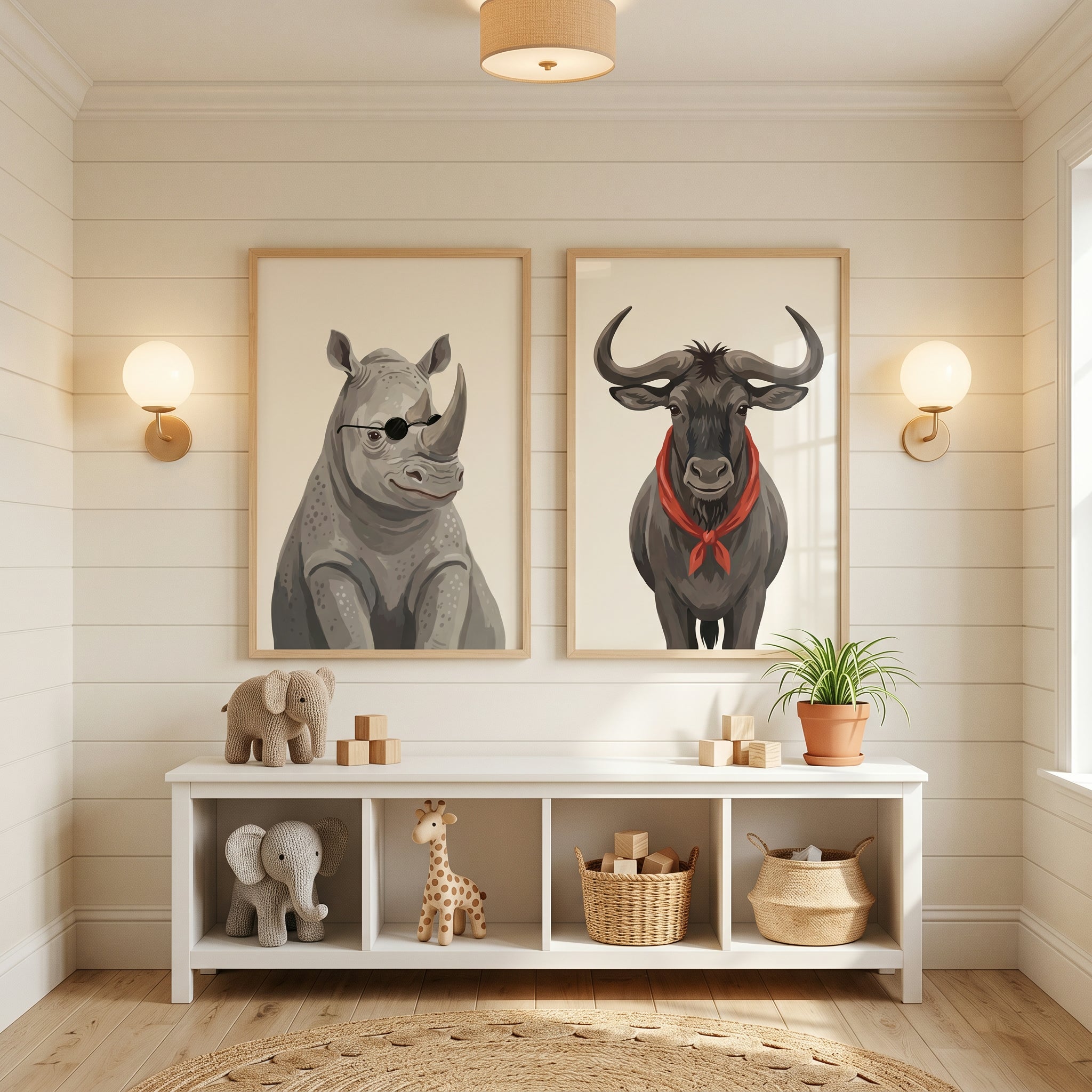 Sophisticated Accessorized Savanna Animal Wall Art Set of 2 - Stylish Savanna Friends
