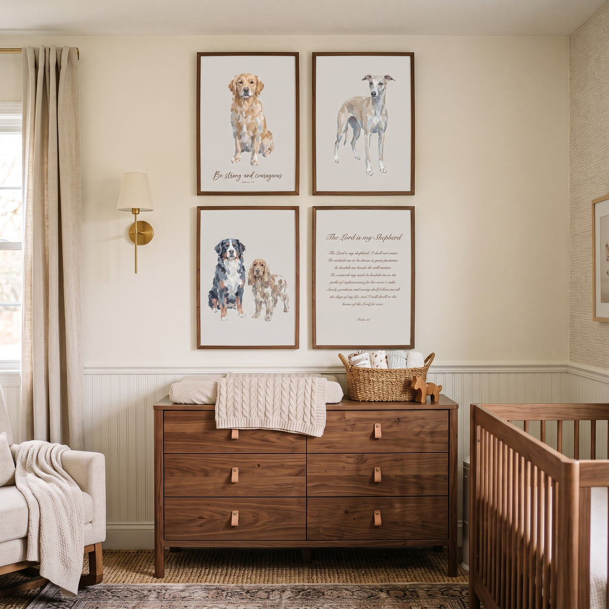 Sophisticated Beige Religious Dogs Artwork Set of 4 - Scripture Pet Prints