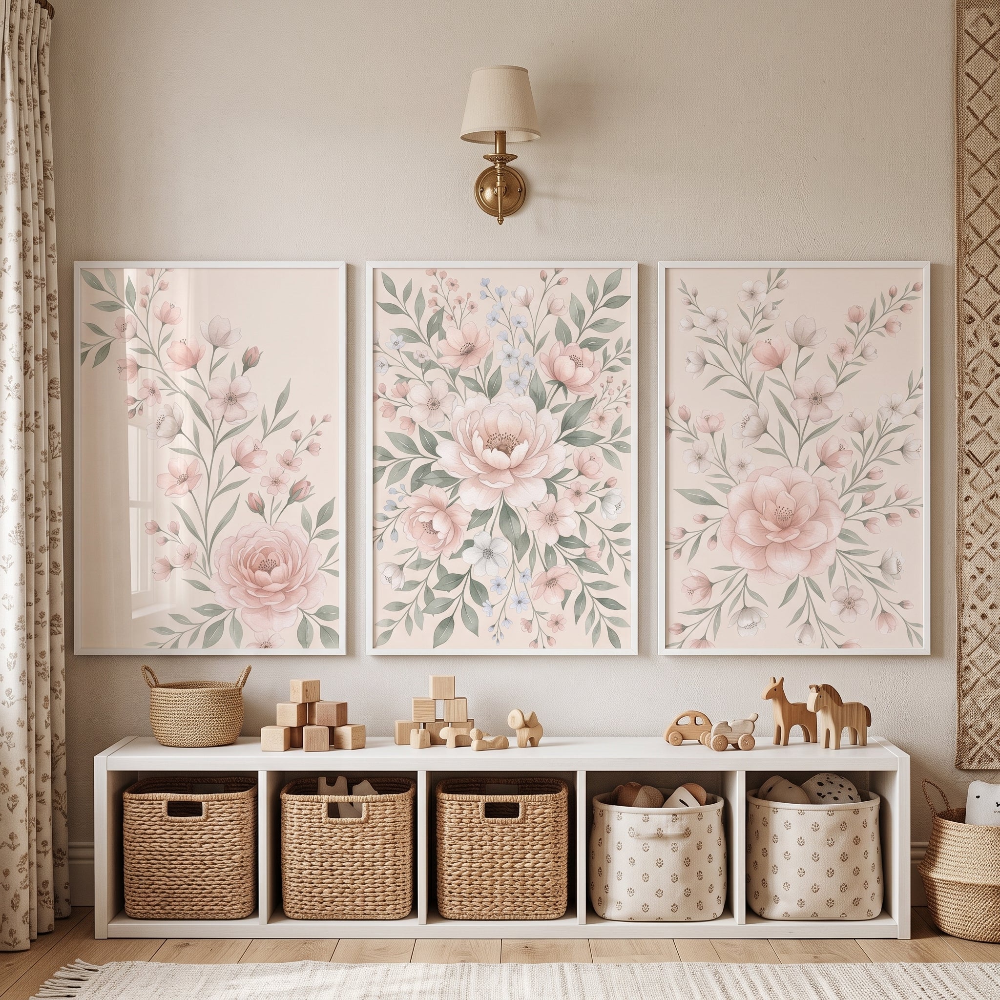 Sophisticated Blush Floral Wall Art Set of 3 - Blush Garden Trio