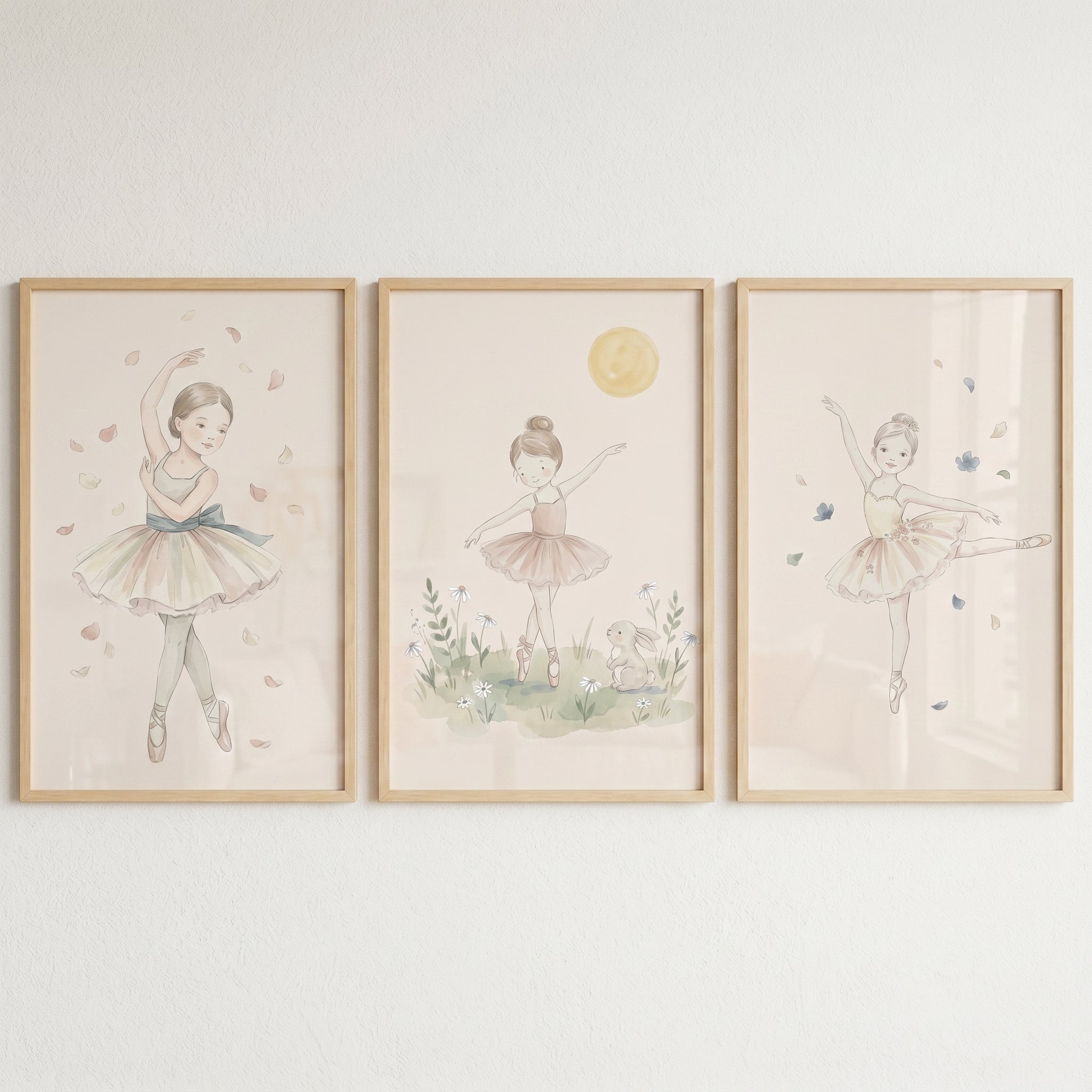 Sophisticated Blush Watercolor Ballerina Artwork Set of 3 - Enchanted Ballet Dreams