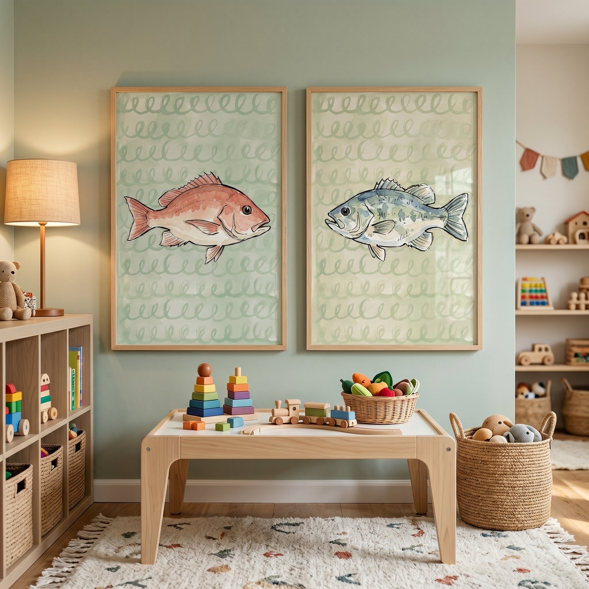 Sophisticated Coastal Watercolor Fish Wall Art Set of 2 - Serene Sea Life