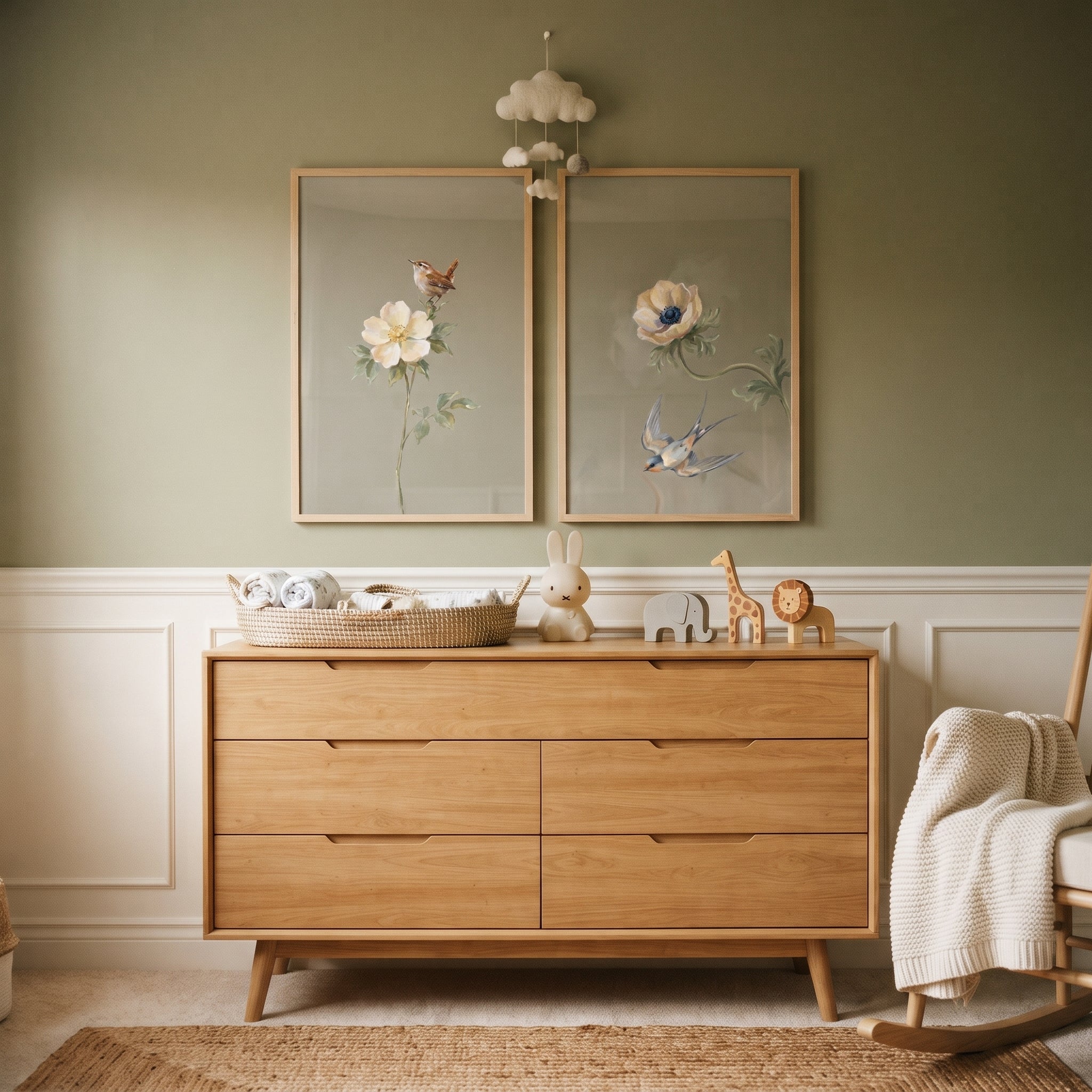 Sophisticated Cream Floral Bird Wall Art Set of 2 - Nature's Soft Harmony