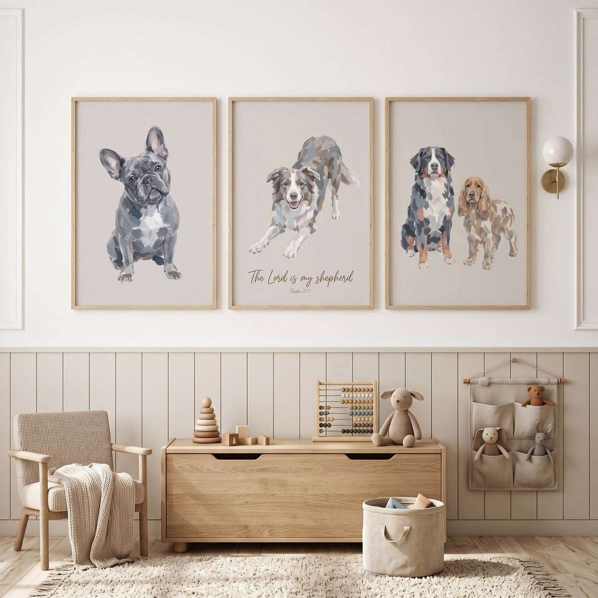 Sophisticated Diverse Breed Dogs Wall Art Set of 3 - Shepherd Psalm Art