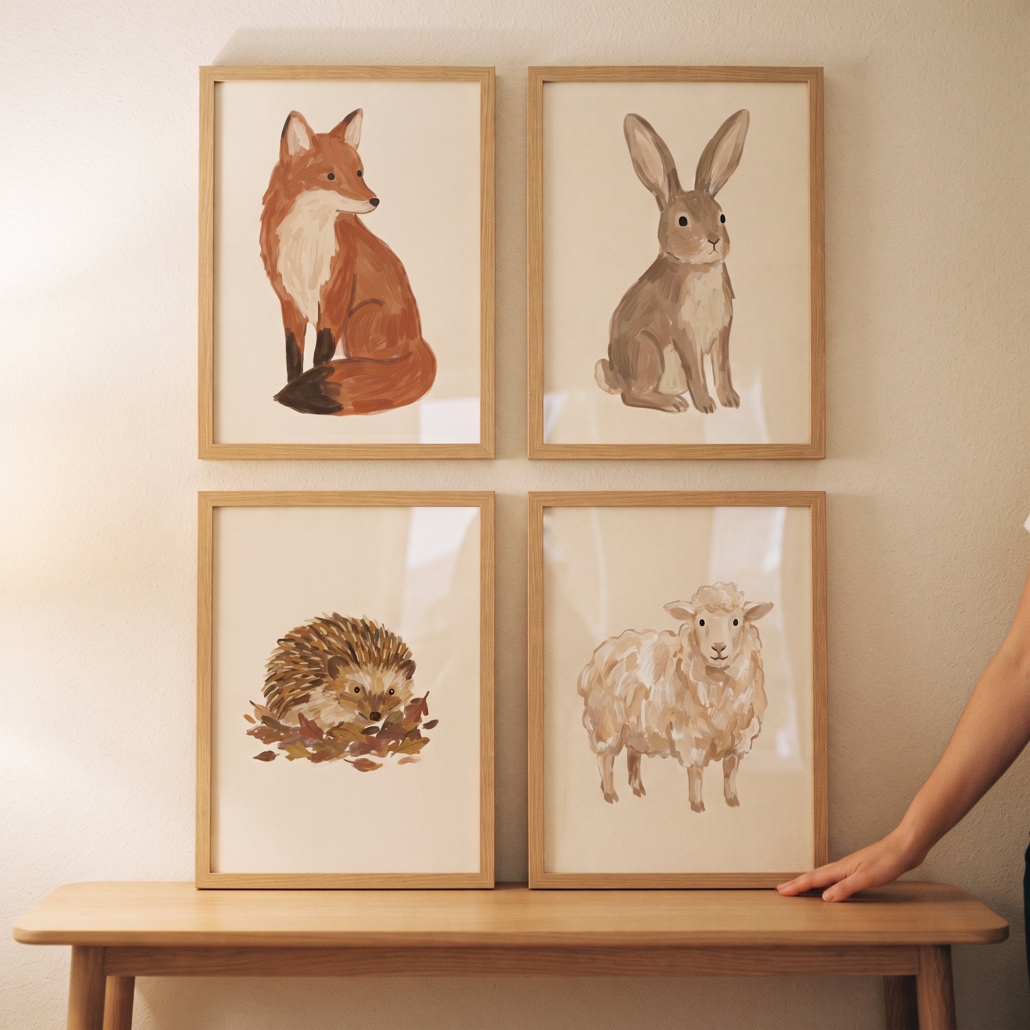 Sophisticated Earth Tone Animals Wall Art Set of 4 - Sweet Woodland Friends