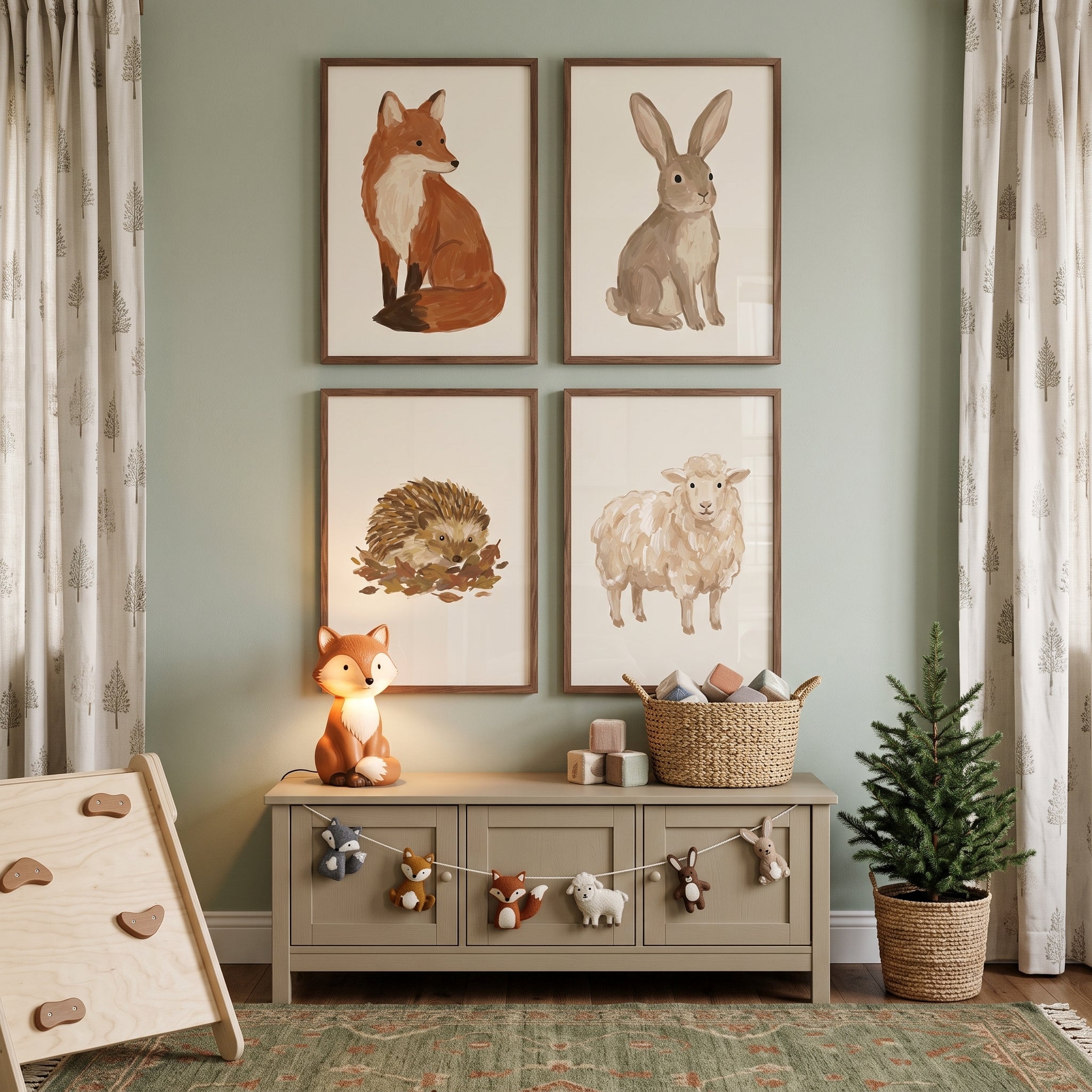 Sophisticated Earth Tone Animals Wall Art Set of 4 - Sweet Woodland Friends