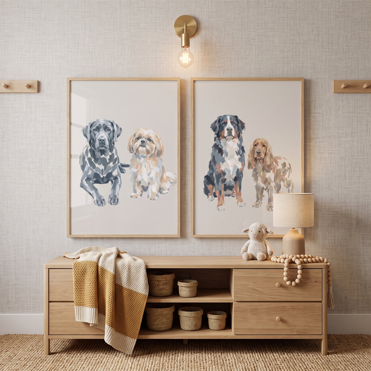 Sophisticated Earth Tone Dogs Wall Art Set of 2 - Faithful Canine Friends