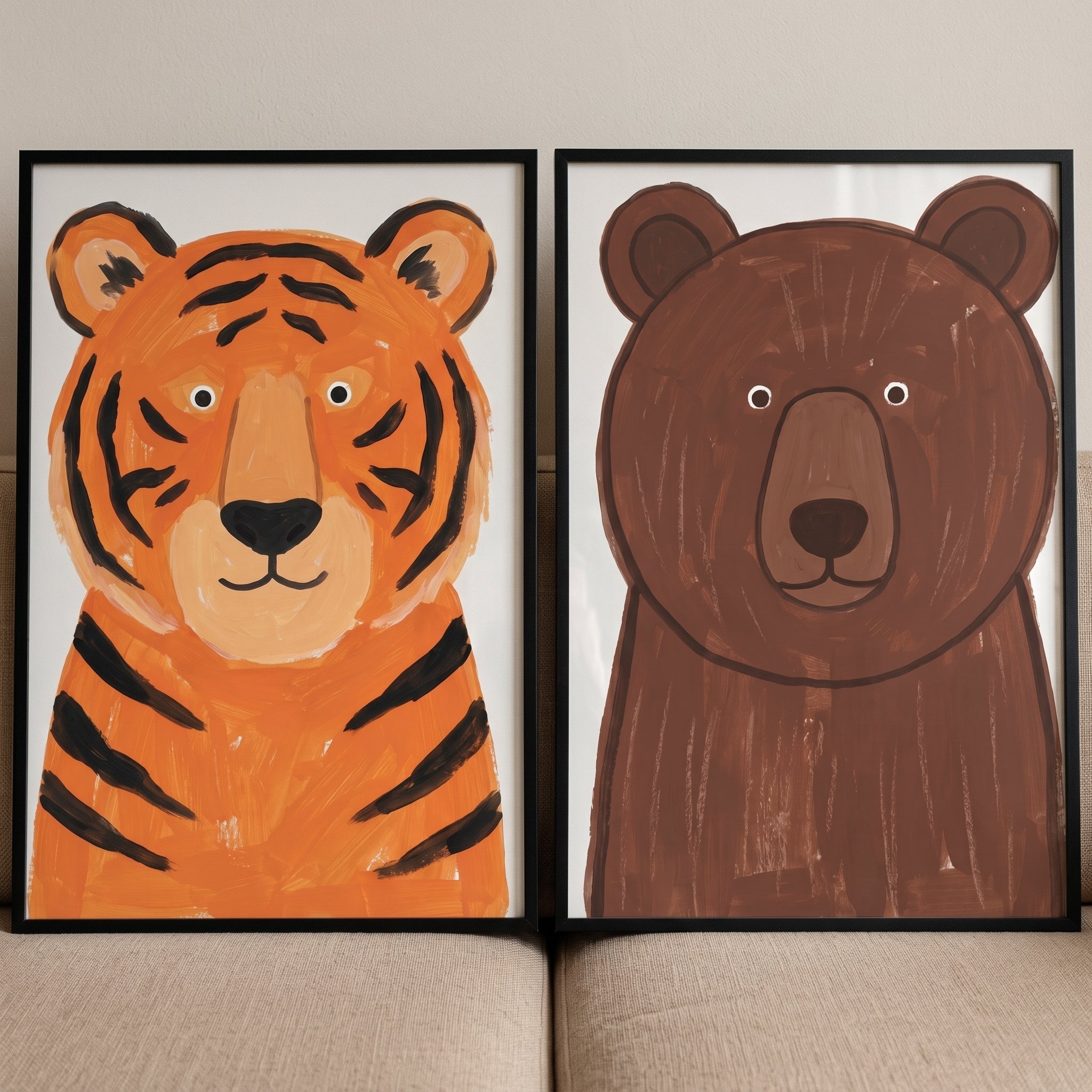 Sophisticated Earthy Animals Wall Art Set of 2 - Wild Animal Friends