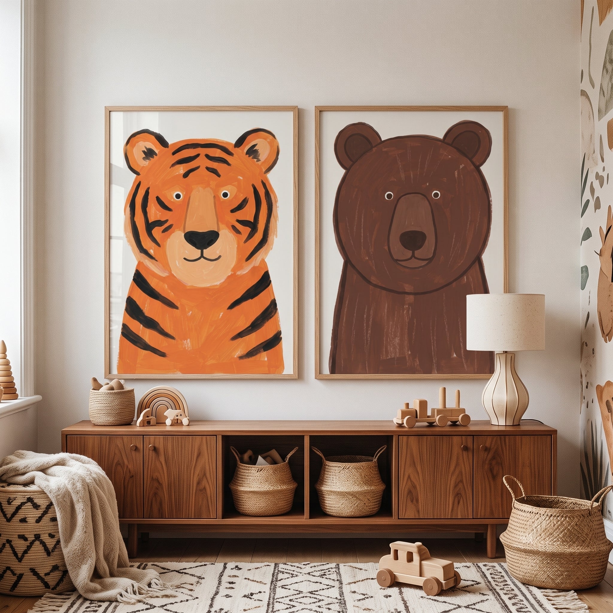 Sophisticated Earthy Animals Wall Art Set of 2 - Wild Animal Friends