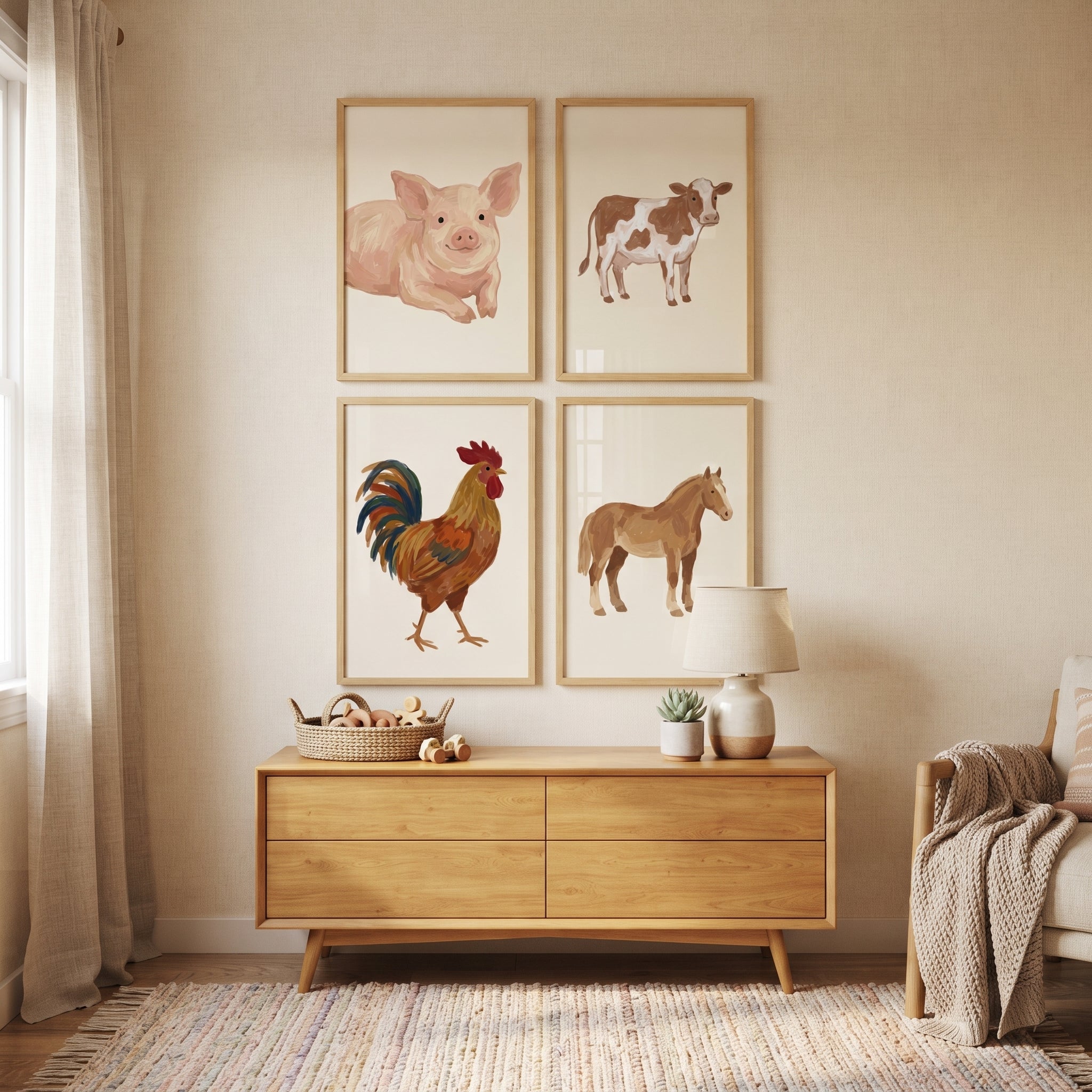 Sophisticated Earthy Farm Animals Wall Art Set of 4 - Country Critter Collection
