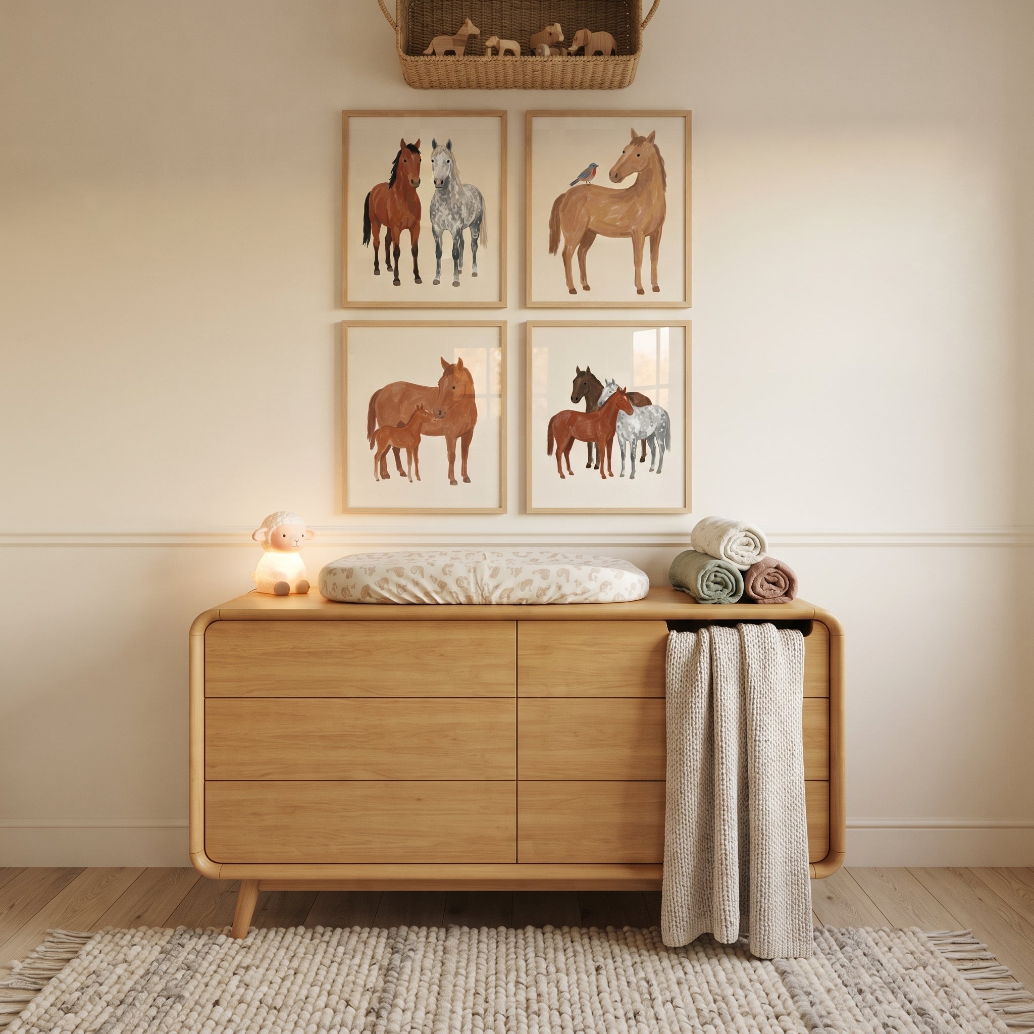 Sophisticated Earthy Tones Horse Wall Art Set of 4 - Whimsical Horse Moments