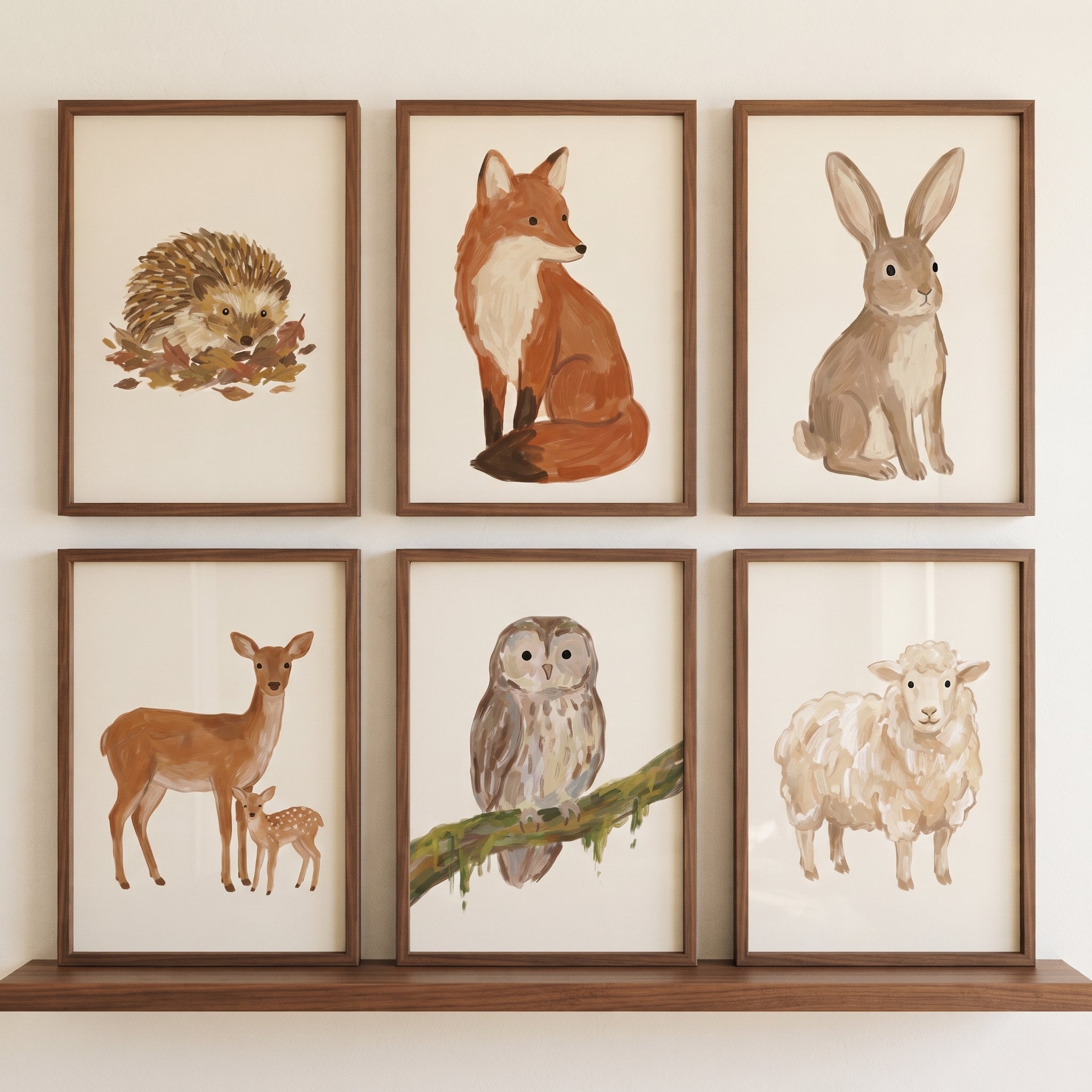 Sophisticated Earthy Woodland Animals Wall Art Set of 6 - Rustic Nature Set
