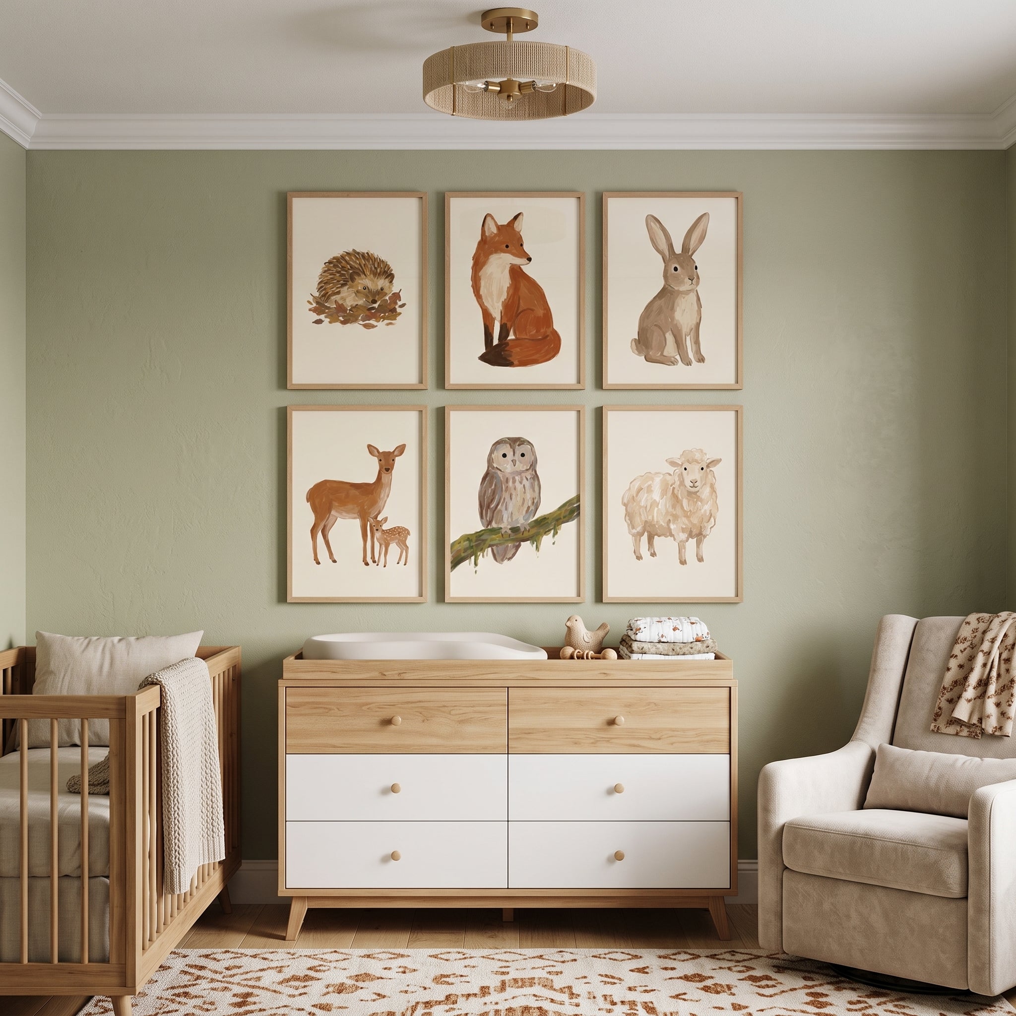 Sophisticated Earthy Woodland Animals Wall Art Set of 6 - Rustic Nature Set