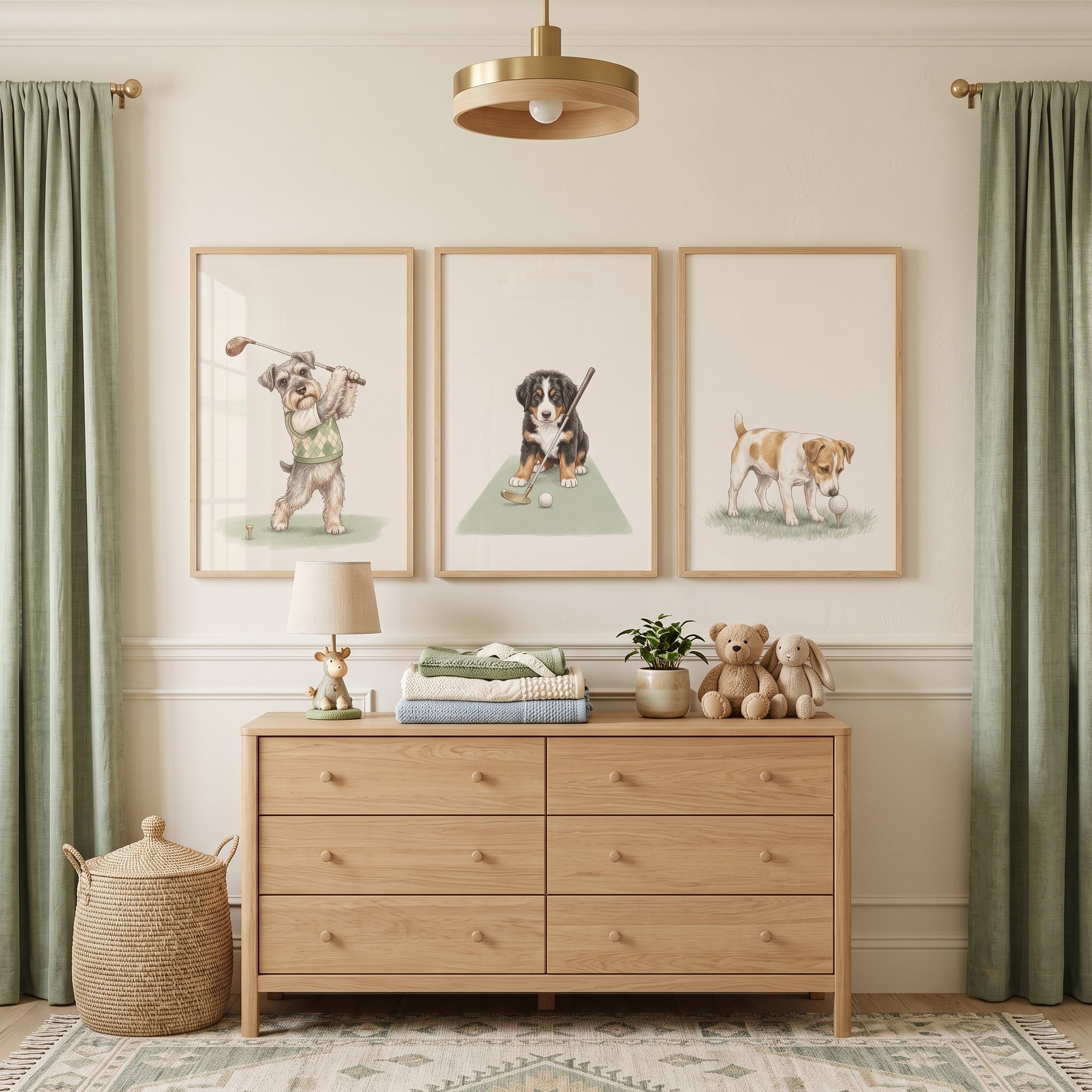 Sophisticated Fairway Golfing Dogs Artwork Set of 3 - Golfing Pup Trio