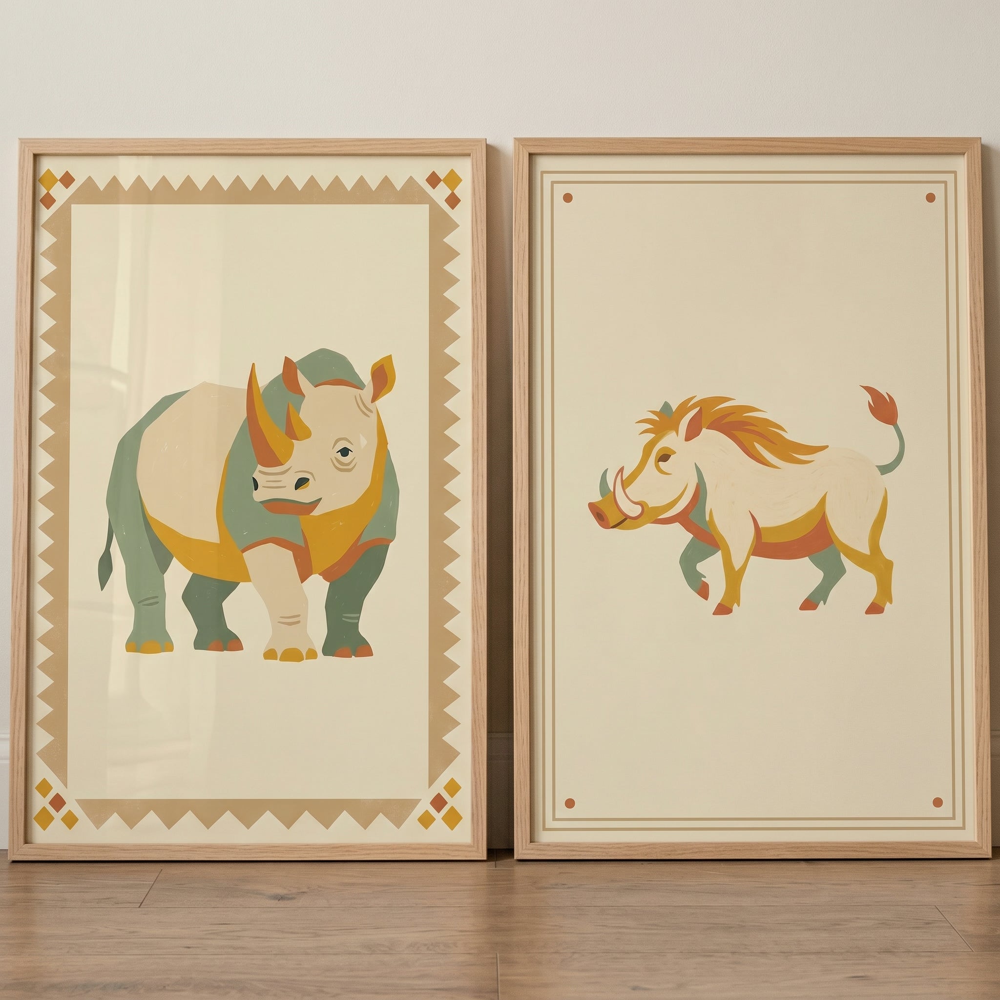 Sophisticated Folk Safari Animal Wall Art Set of 2 - Safari Animal Duo