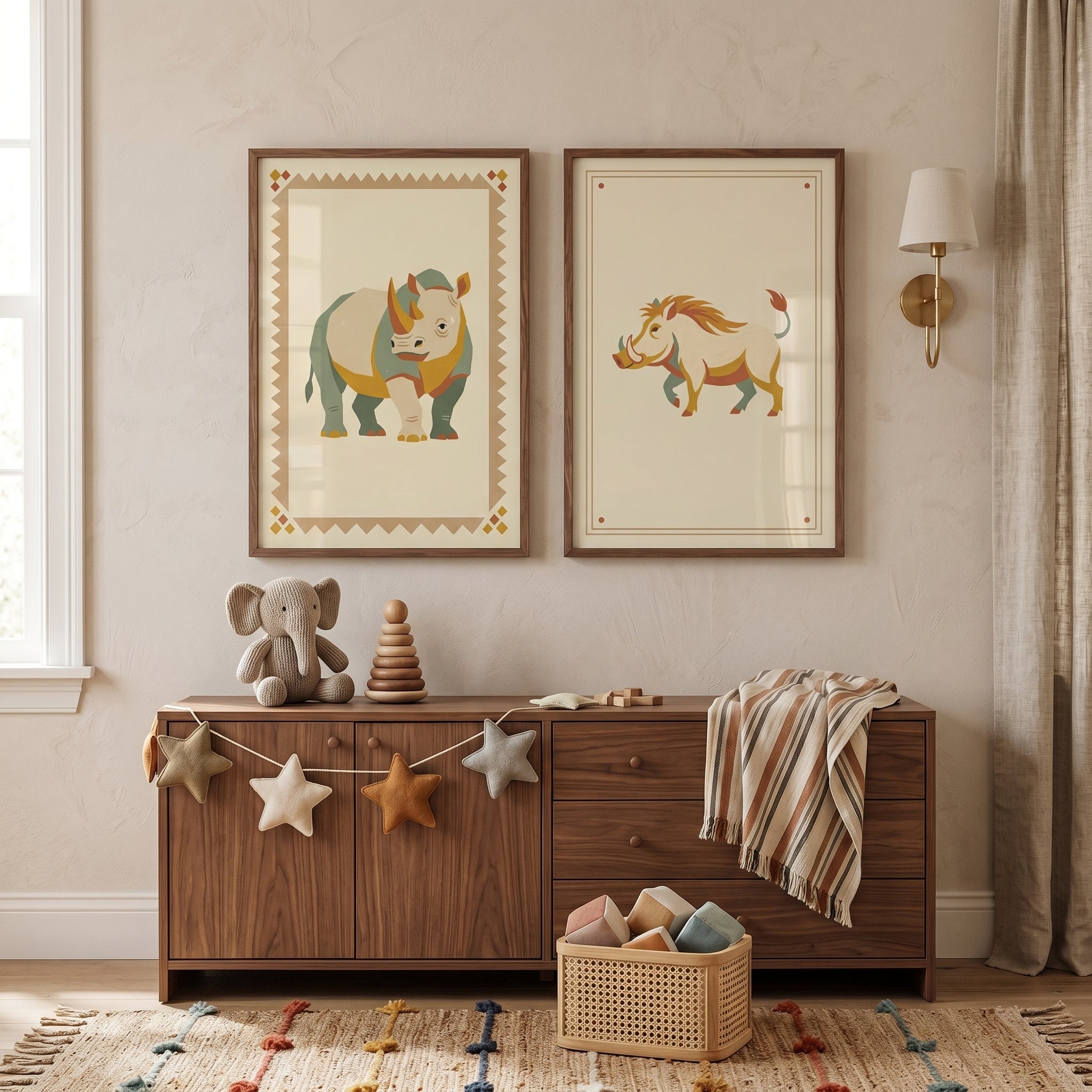 Sophisticated Folk Safari Animal Wall Art Set of 2 - Safari Animal Duo