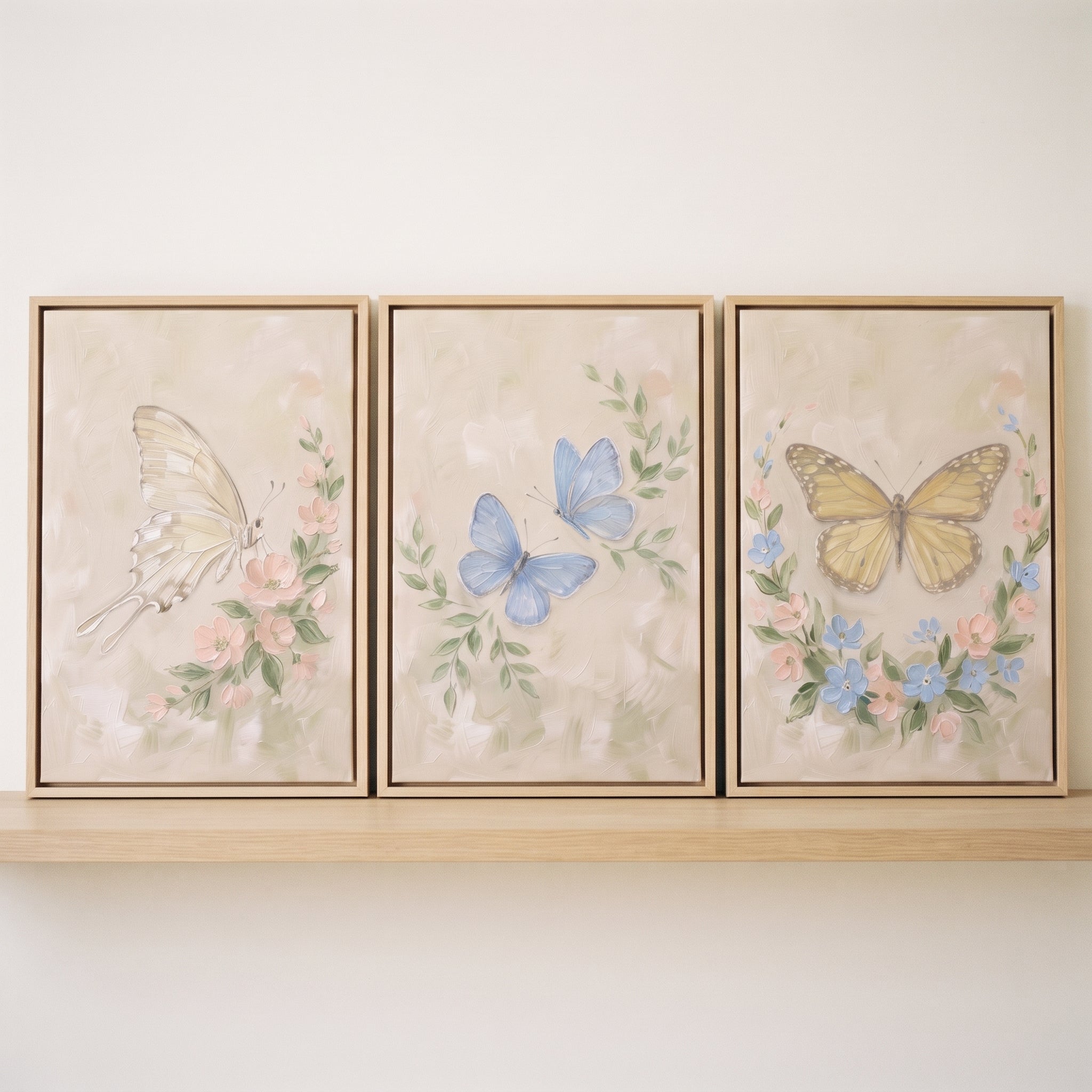 Sophisticated Garden Butterfly Wall Art Set of 3 - Soft Butterfly Trio