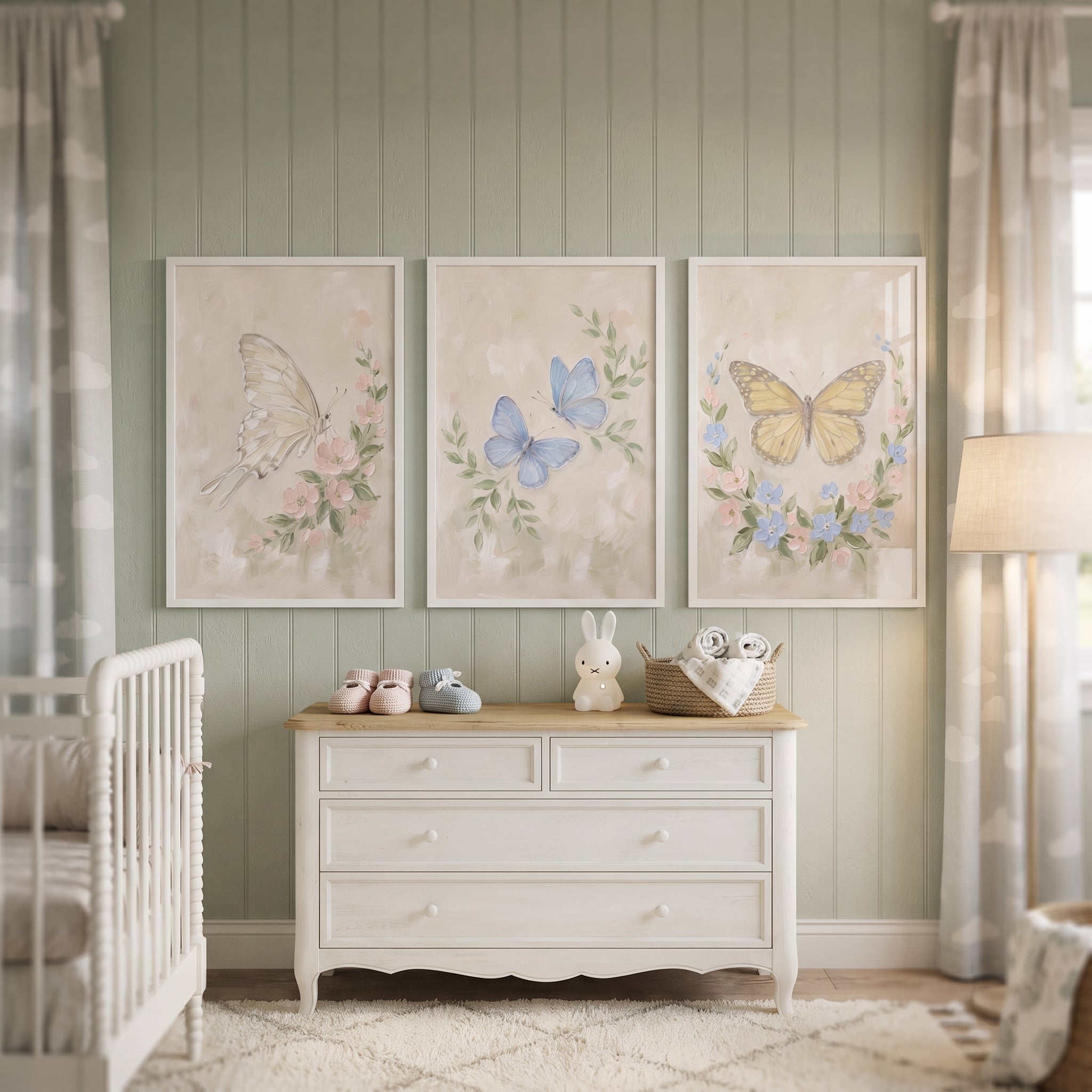 Sophisticated Garden Butterfly Wall Art Set of 3 - Soft Butterfly Trio