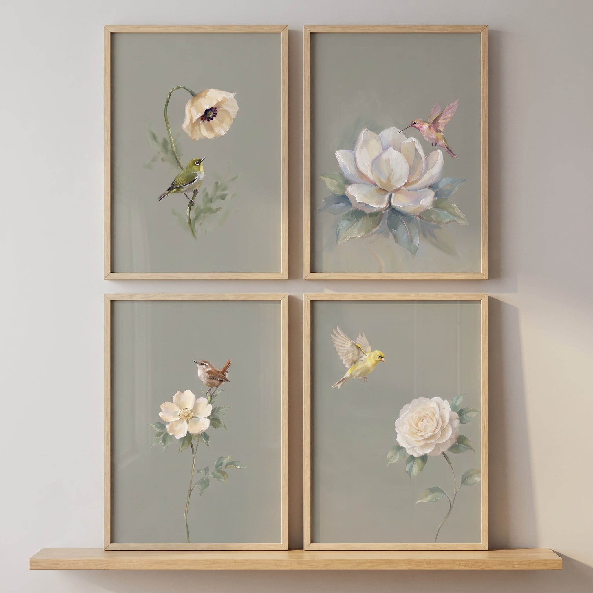 Sophisticated Garden Nature Bird Floral Wall Art Set of 4 - Garden Bird Collection